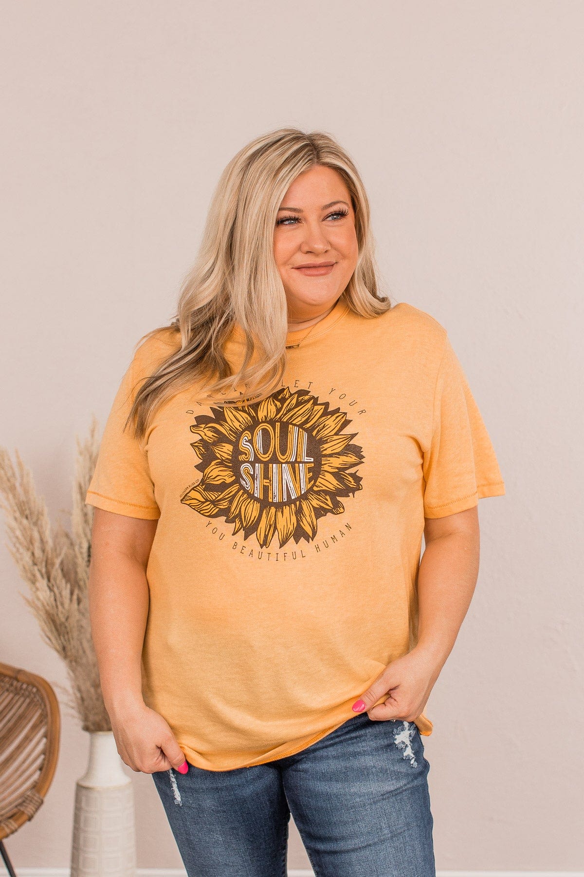 "Let Your Soul Shine" Graphic Tee- Mustard - Image 3