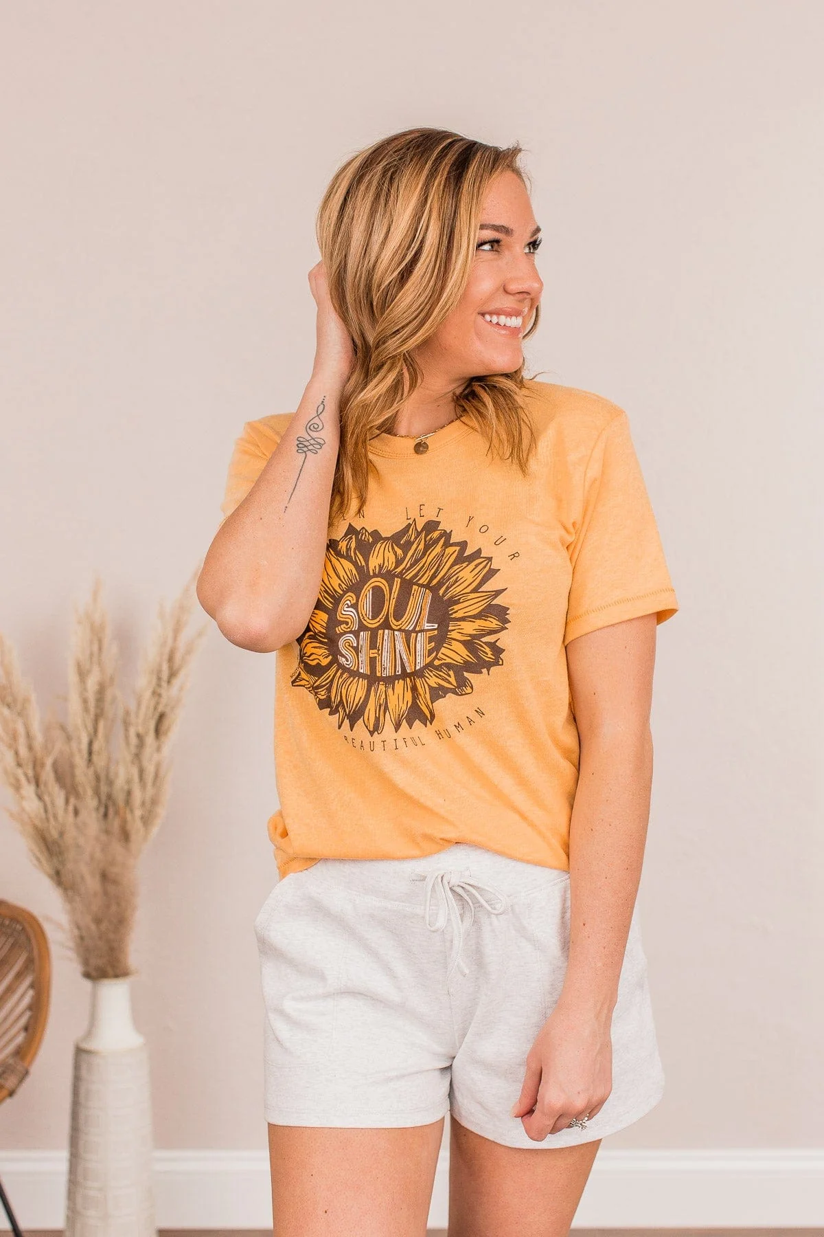 "Let Your Soul Shine" Graphic Tee- Mustard - Image 4