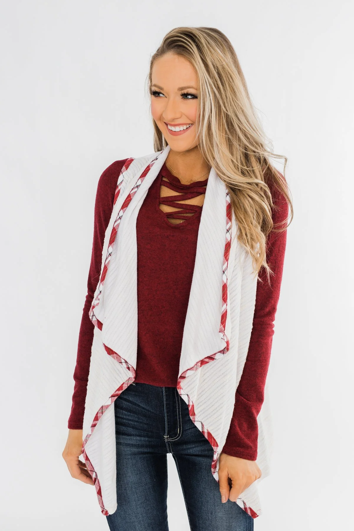 Let's Be Jolly Drape Vest- Ivory - Image 4