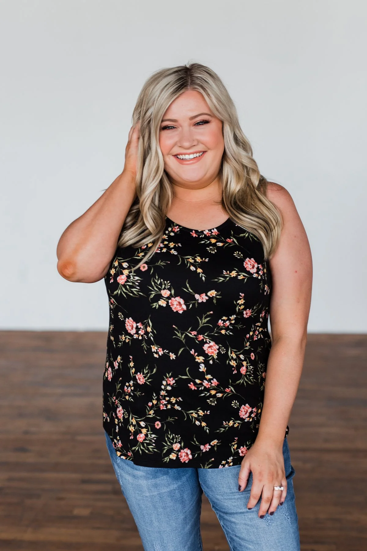 Let's Begin Again Floral Tank Top- Black - Image 2