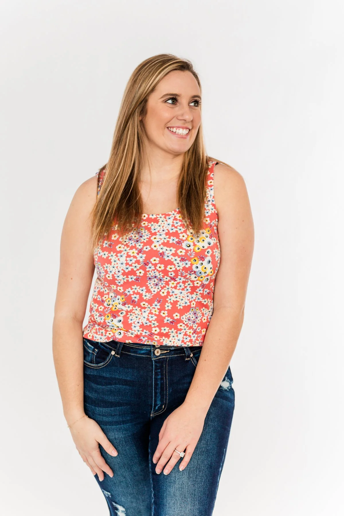 Let's Begin Again Floral Tank Top- Coral - Image 4