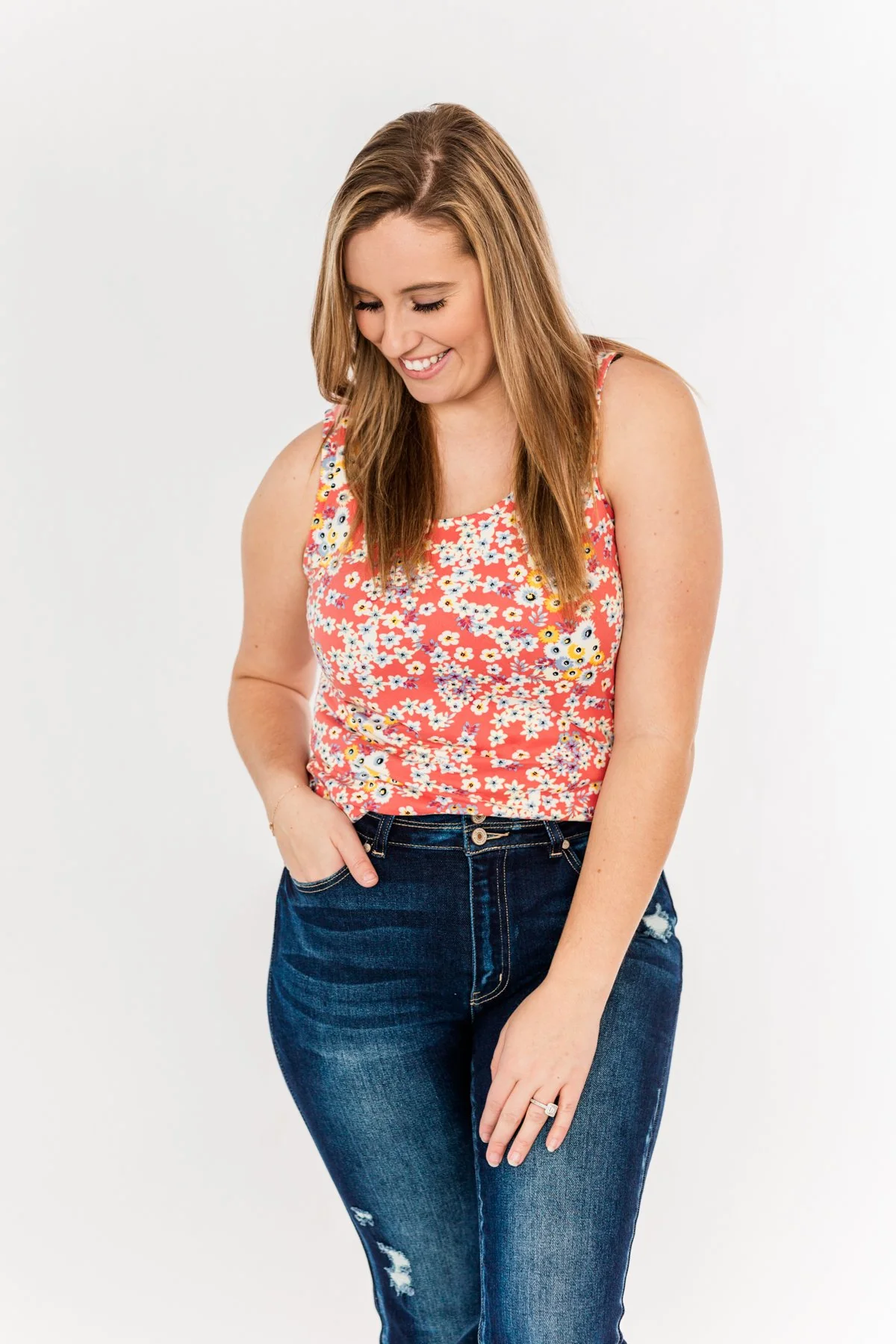 Let's Begin Again Floral Tank Top- Coral - Image 7