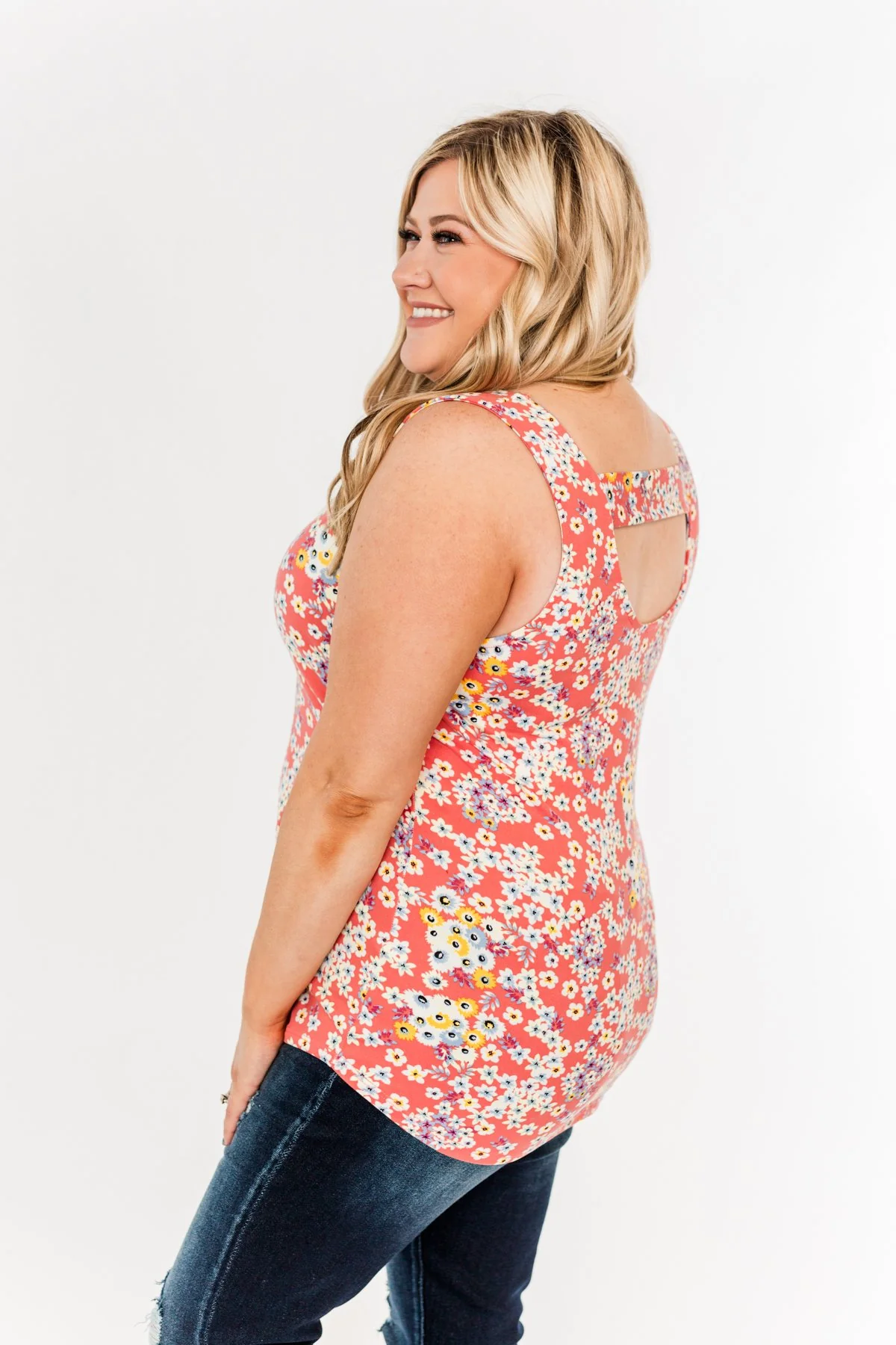 Let's Begin Again Floral Tank Top- Coral - Image 9