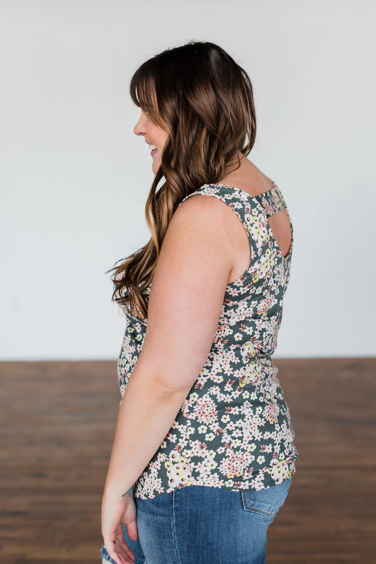 Let's Begin Again Floral Tank Top- Deep Sage - Image 10