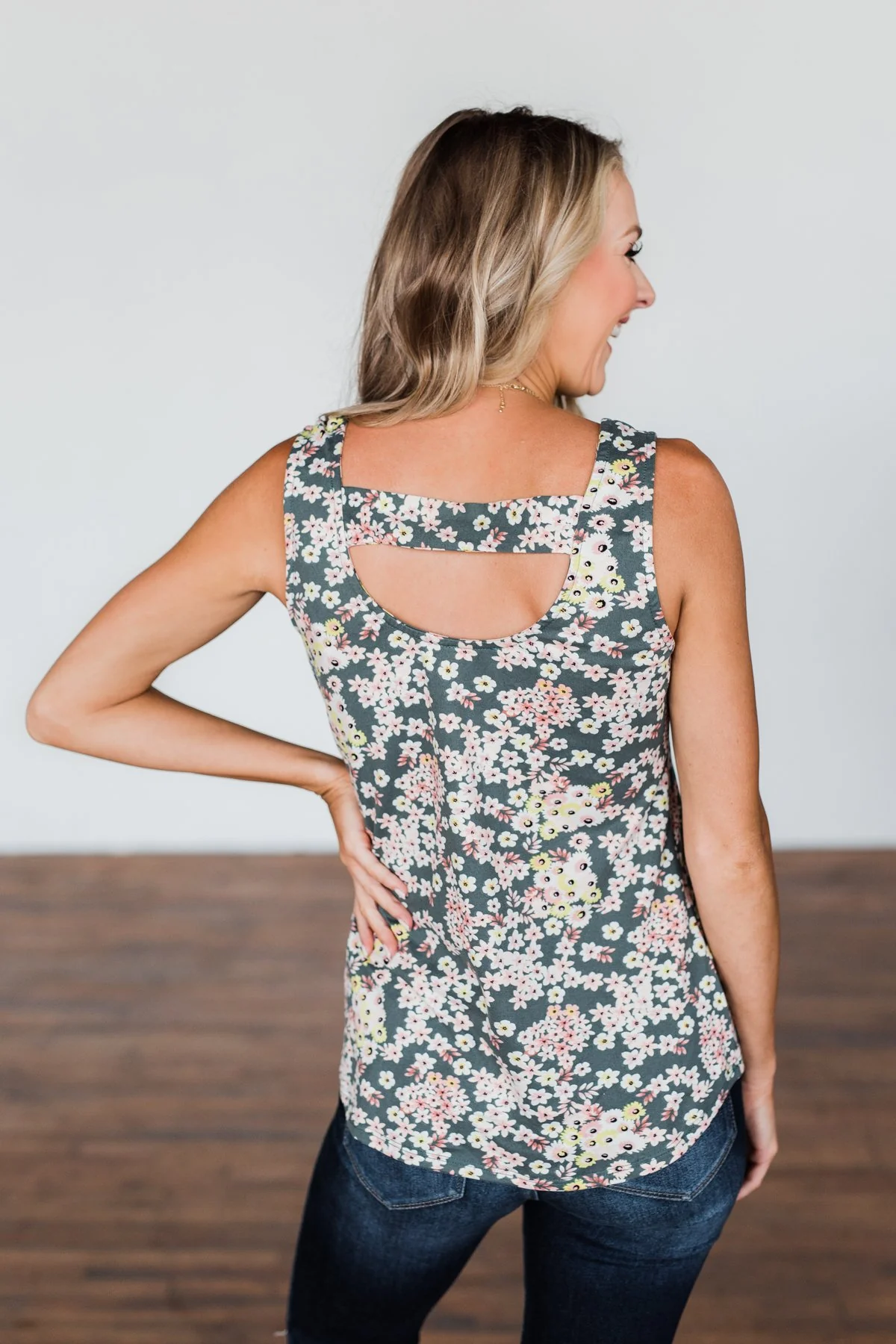 Let's Begin Again Floral Tank Top- Deep Sage - Image 11