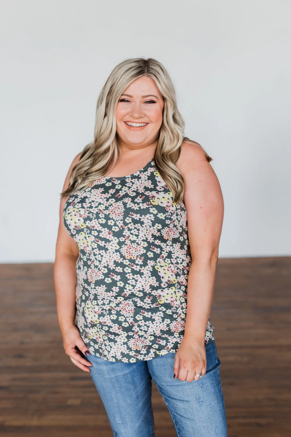 Let's Begin Again Floral Tank Top- Deep Sage - Image 3