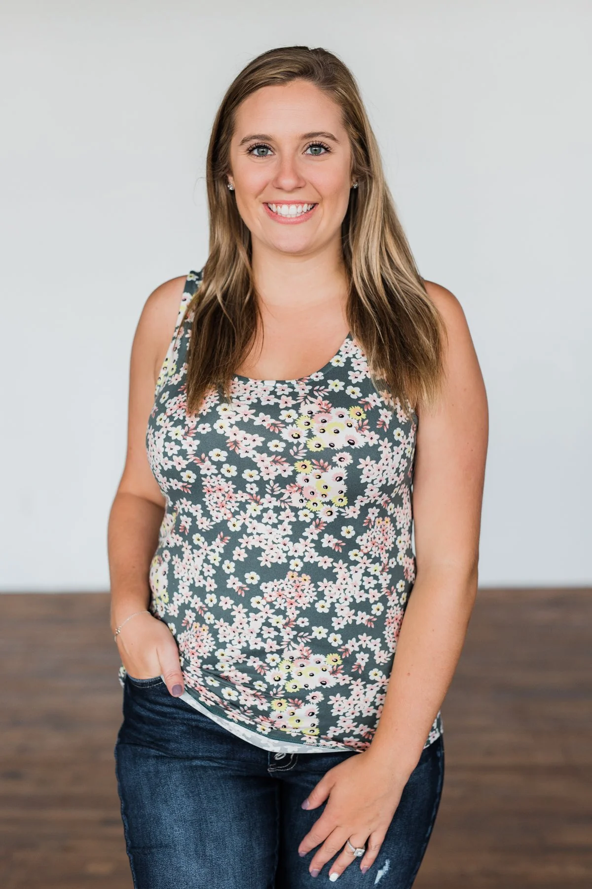 Let's Begin Again Floral Tank Top- Deep Sage - Image 4