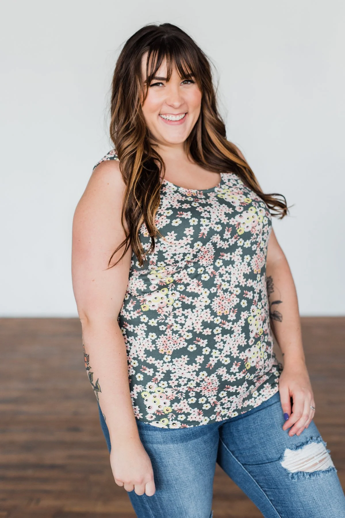 Let's Begin Again Floral Tank Top- Deep Sage - Image 7