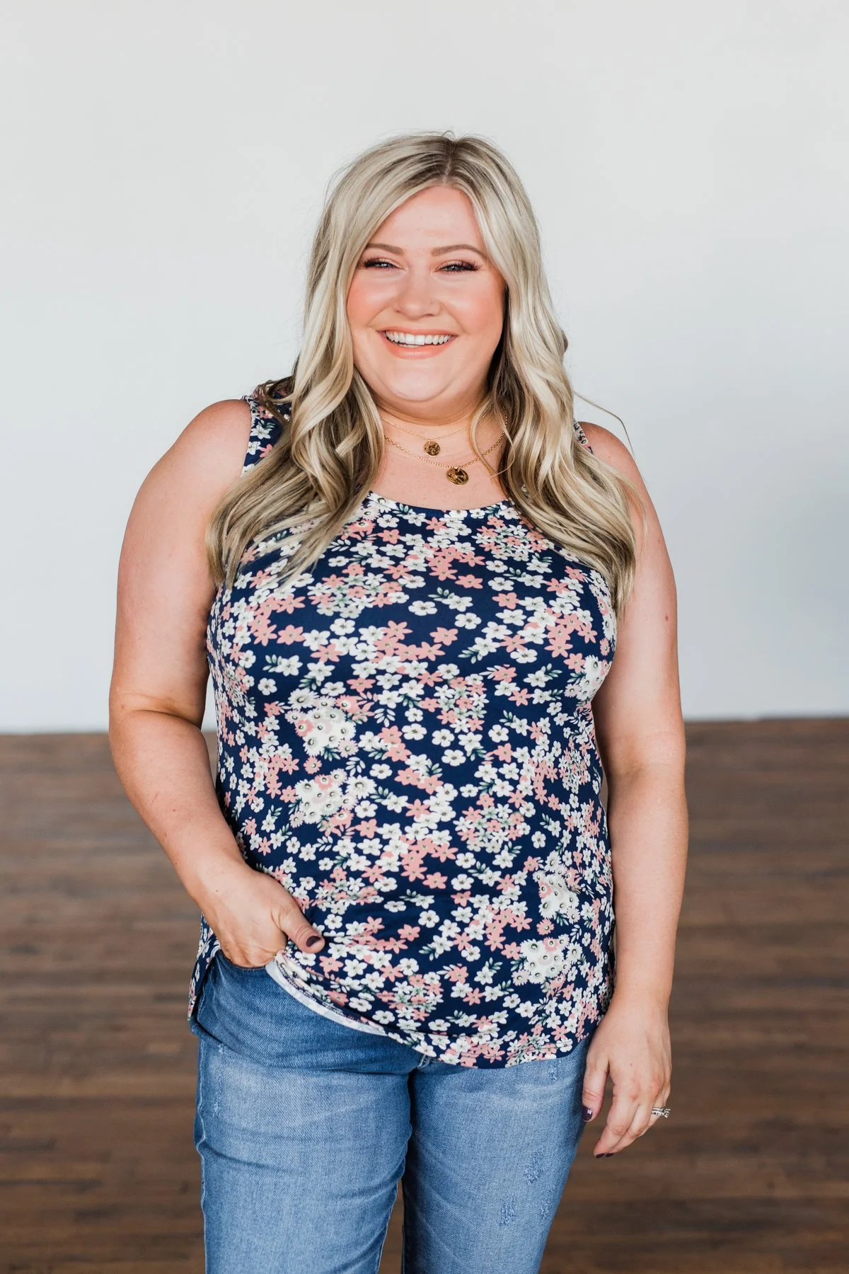 Let's Begin Again Floral Tank Top- Navy - Image 4