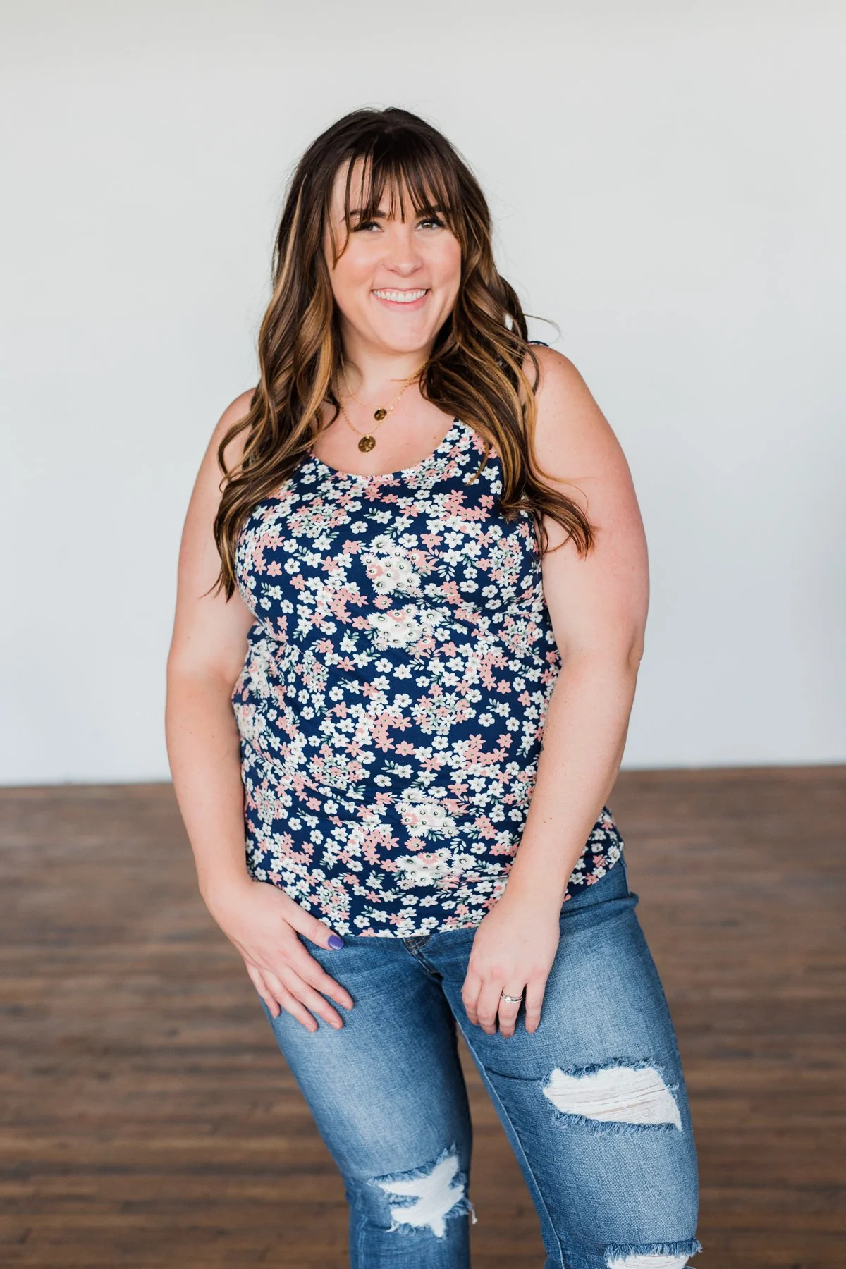 Let's Begin Again Floral Tank Top- Navy - Image 5