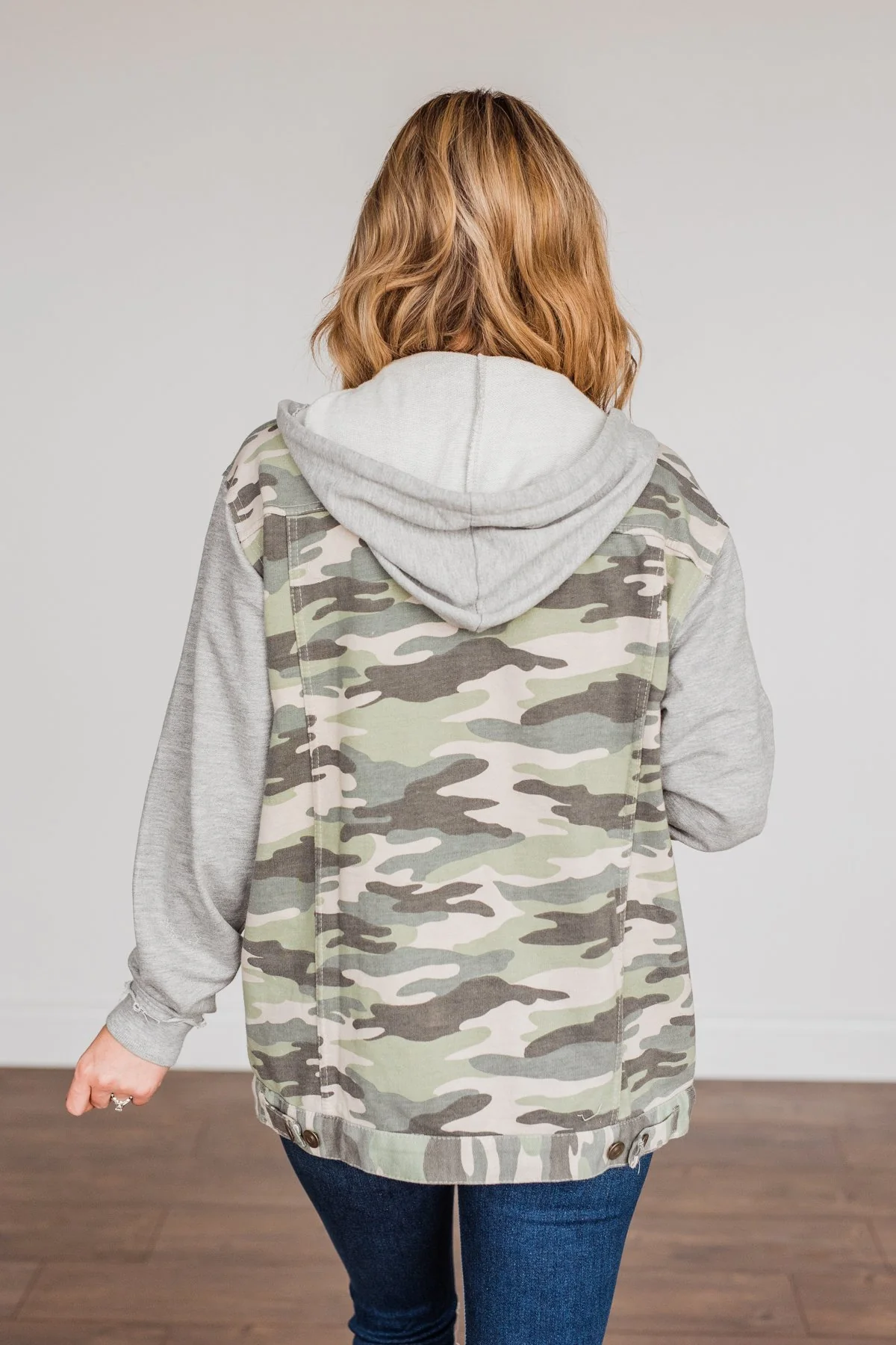 Lets Go Explore Hooded Lightweight Jacket- Camo & Grey - Image 12