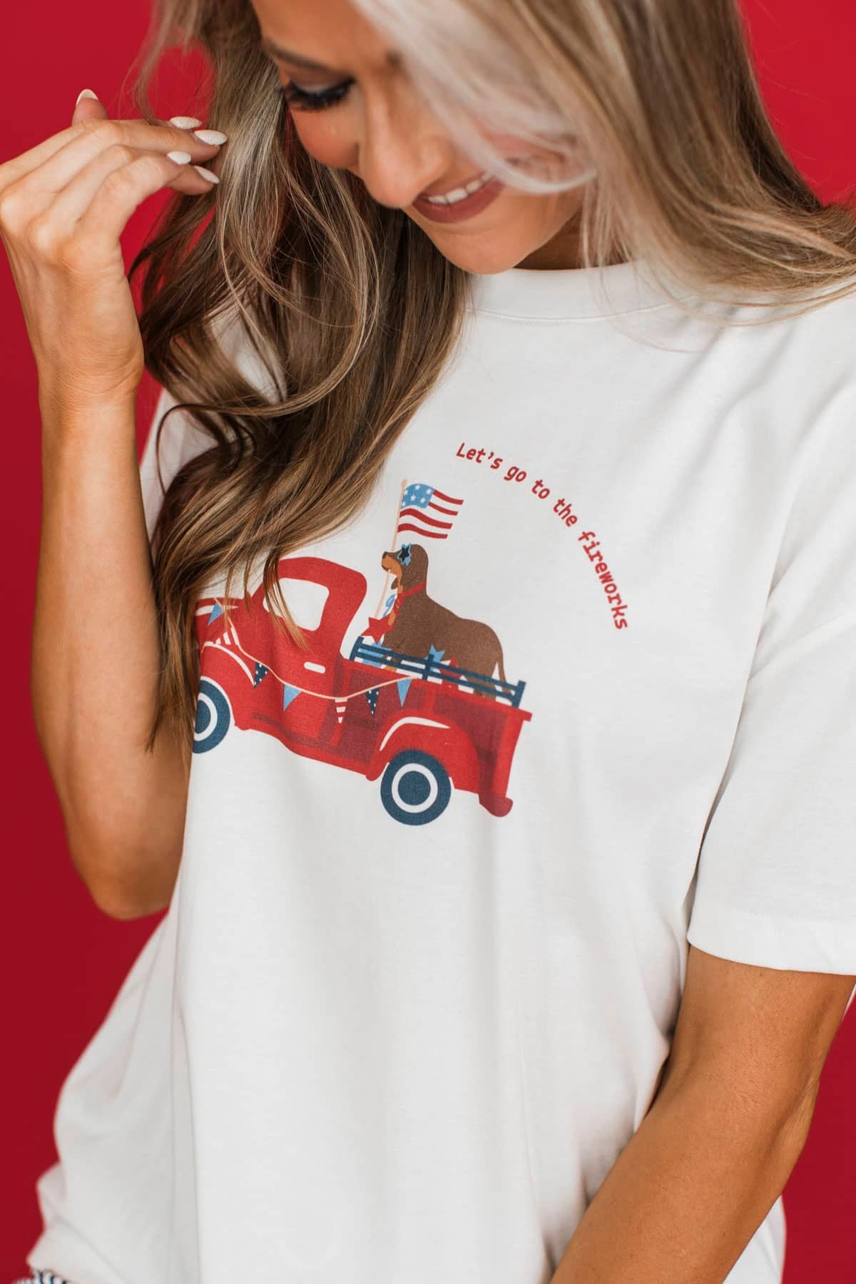 "Let's Go To The Fireworks" Graphic Tee- Off White - Image 5