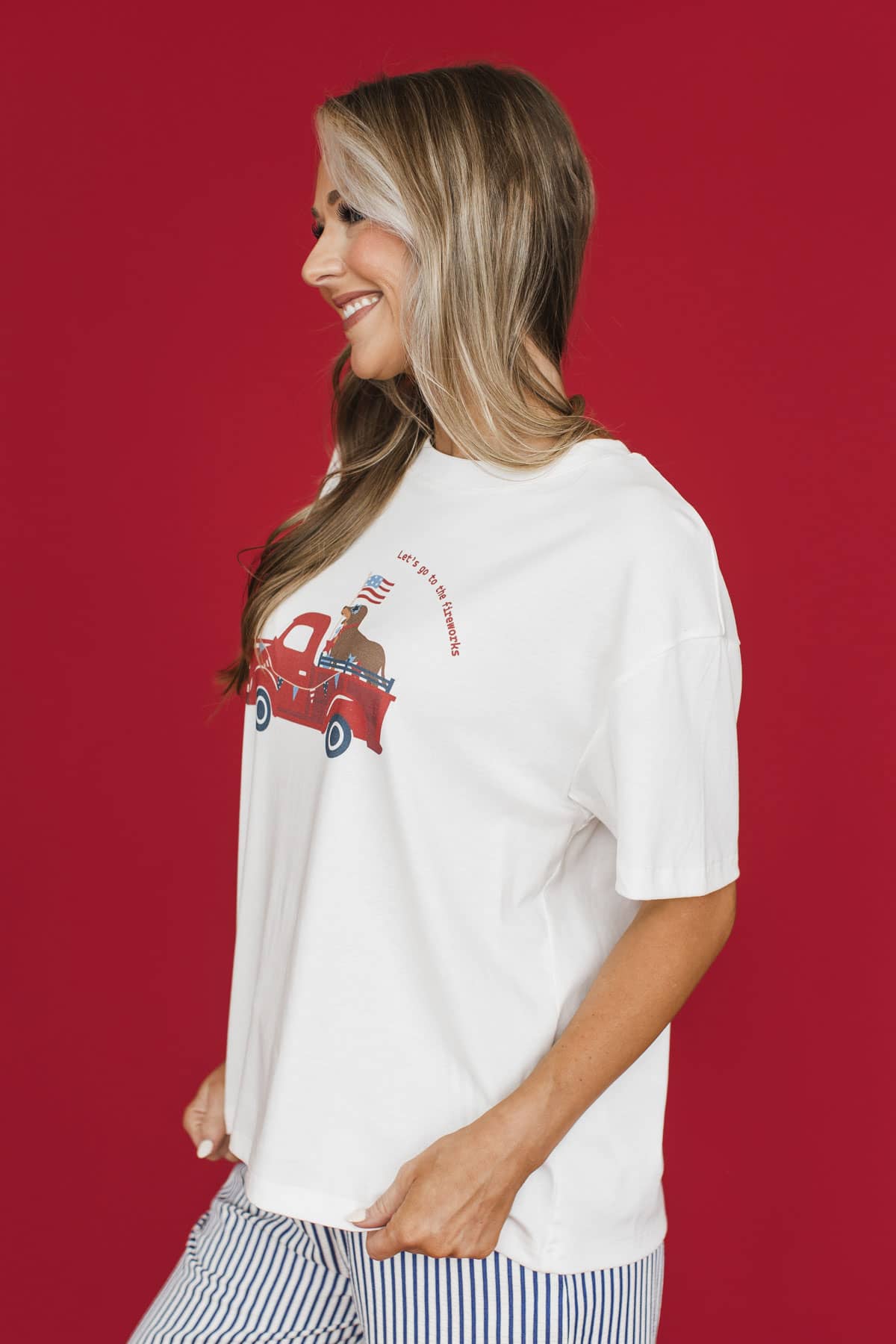 "Let's Go To The Fireworks" Graphic Tee- Off White - Image 7