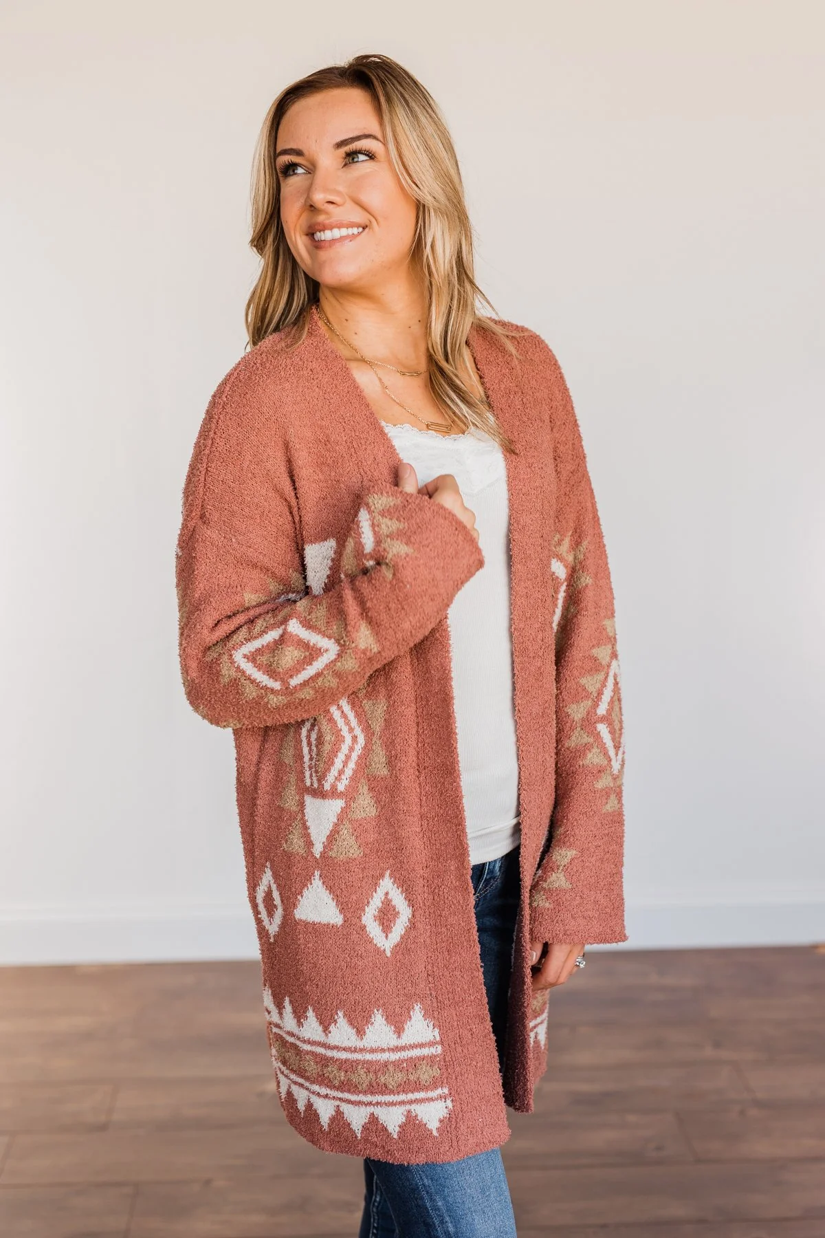 Let's Stay Home Aztec Cardigan- Dark Mauve - Image 14