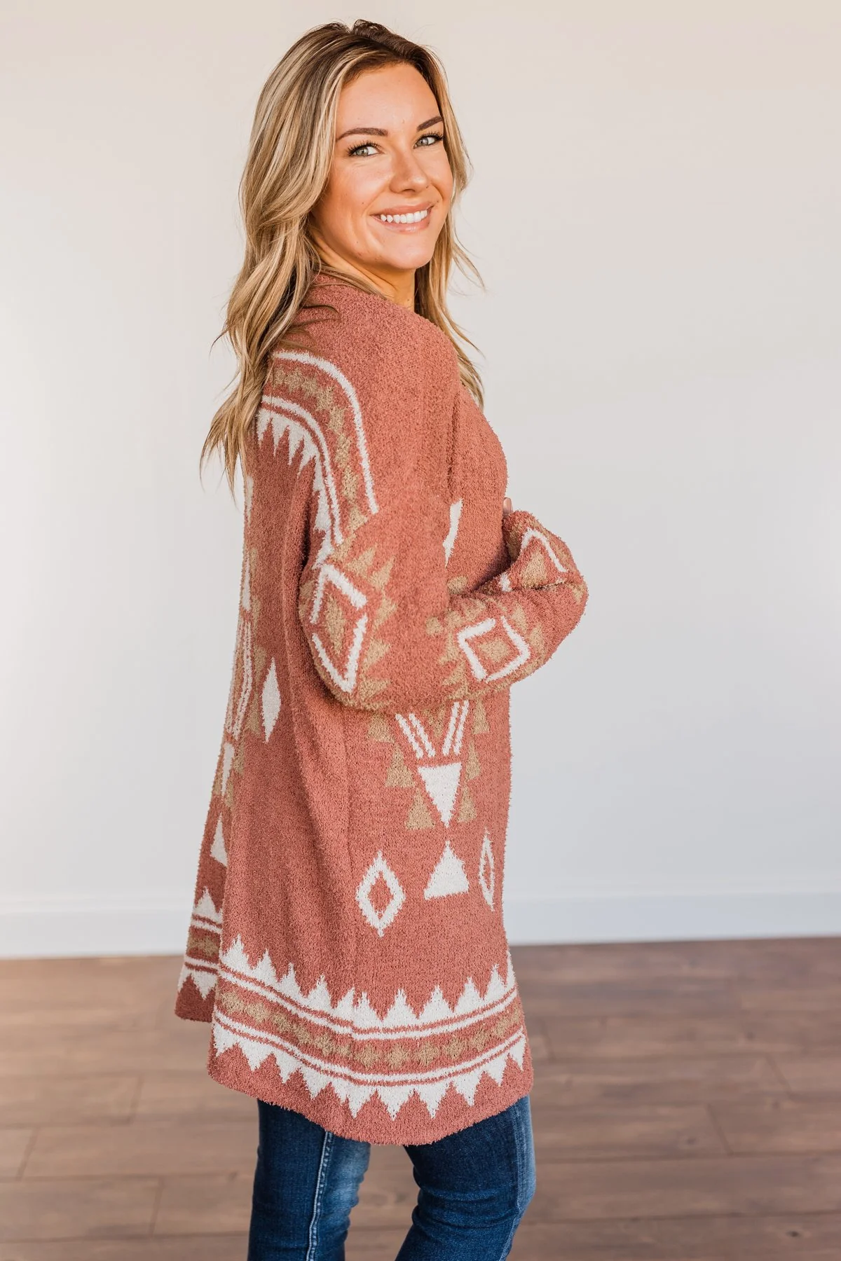 Let's Stay Home Aztec Cardigan- Dark Mauve - Image 9