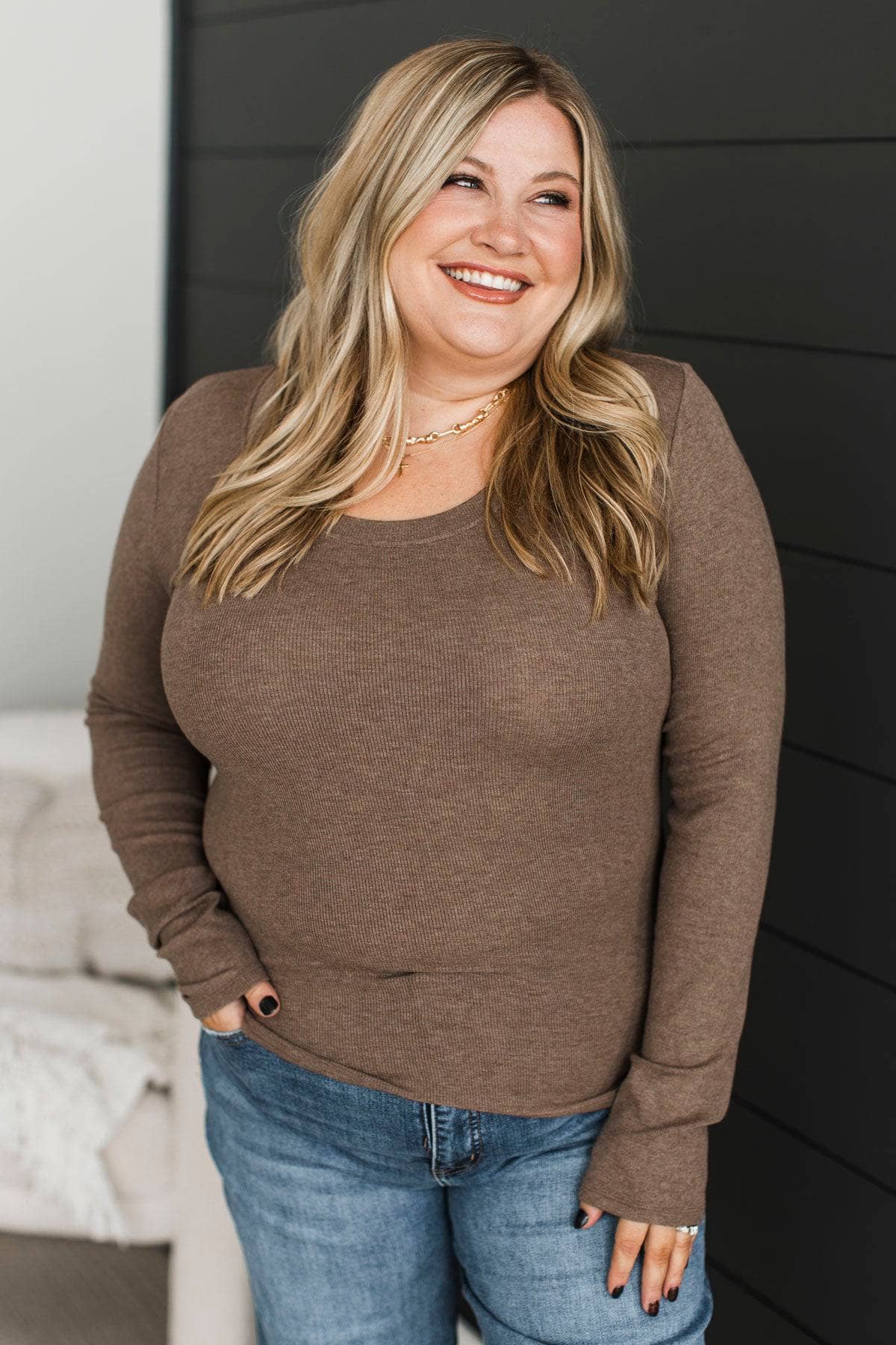 Letting Go Of You Long Sleeve Top- Brown