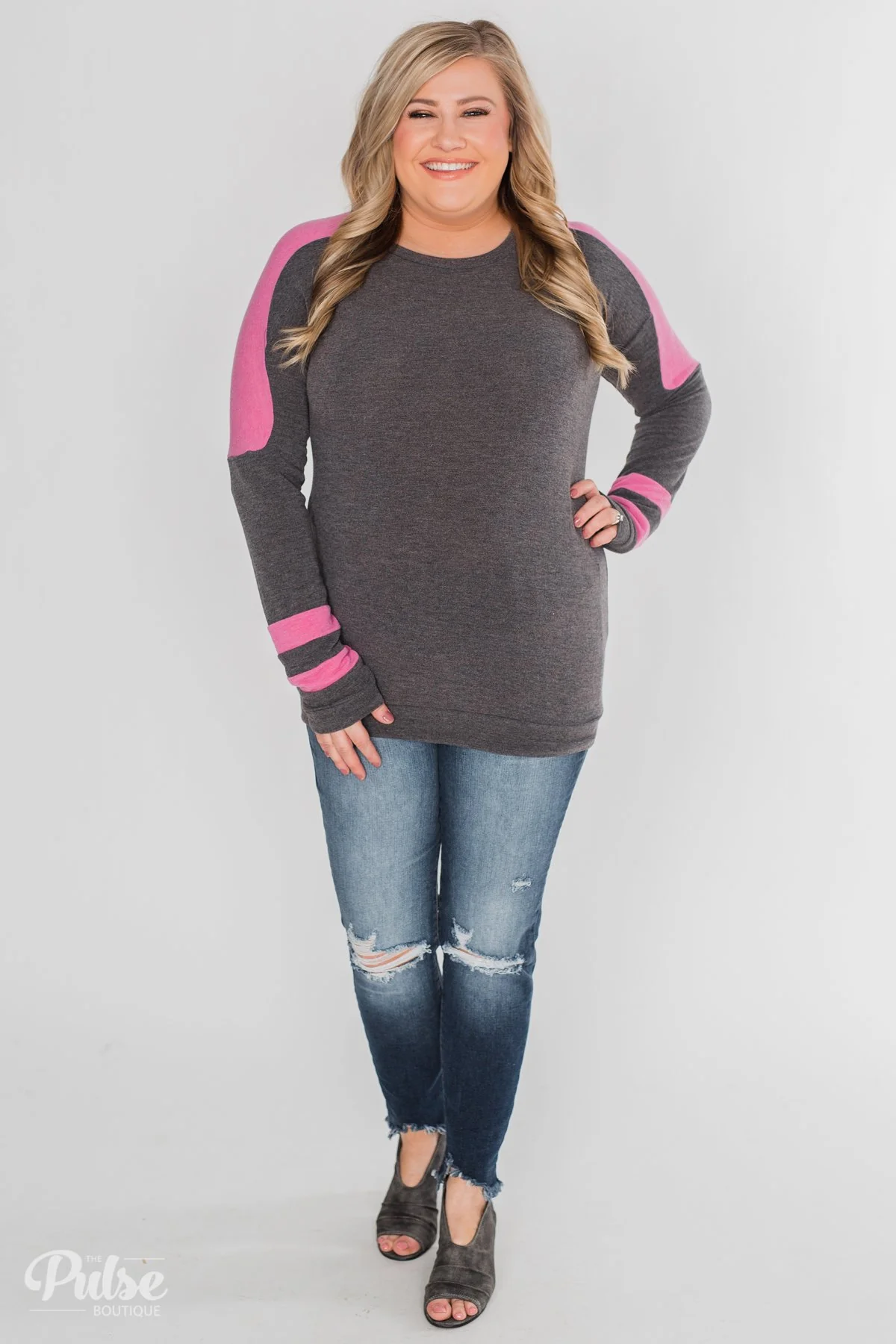 Level of Comfort Long Sleeve Top- Charcoal - Image 3