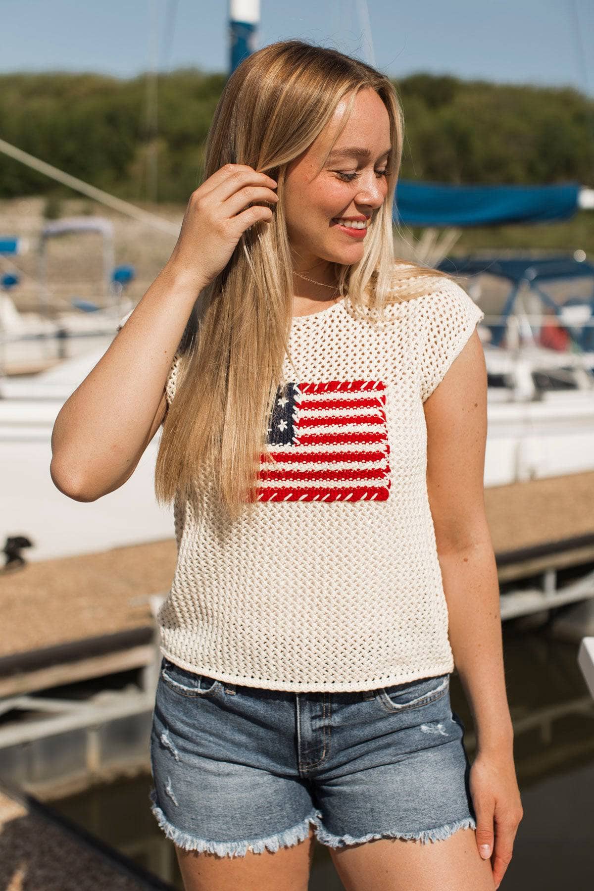 Liberty For All Knit Flag Top- Cream - Image 3