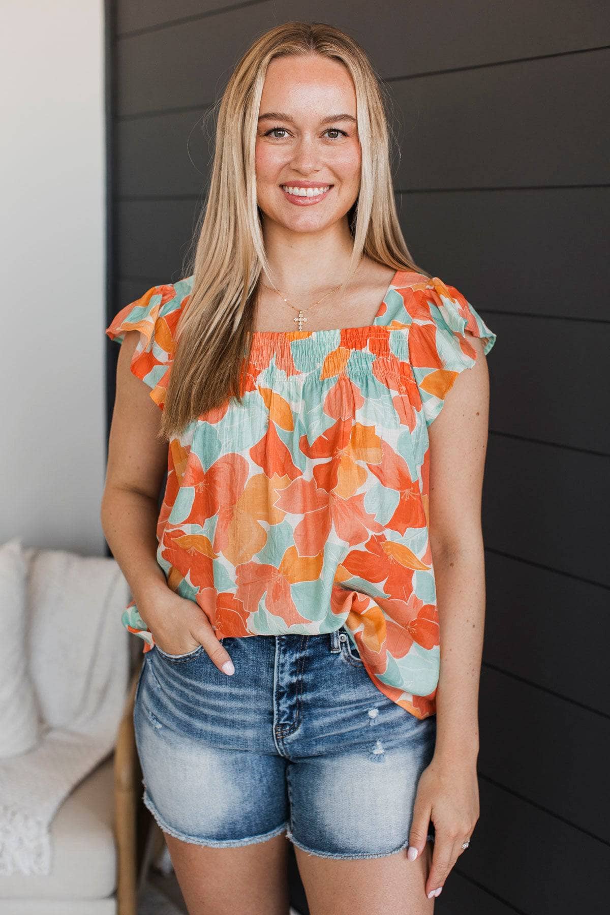 Life Full of Color Floral Top- Peach & Seafoam - Image 3