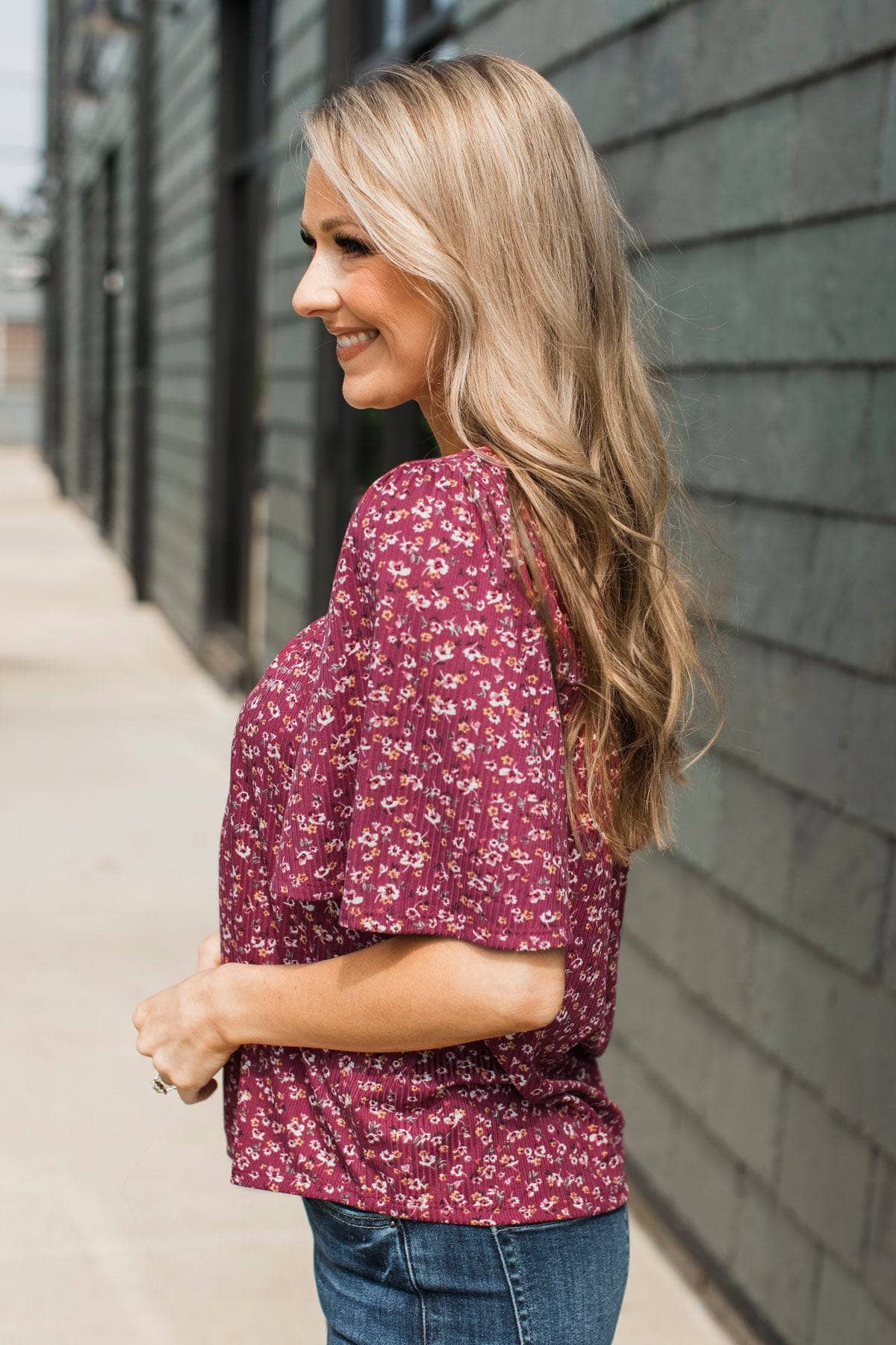 Life Full Of Love Floral Top- Berry - Image 4