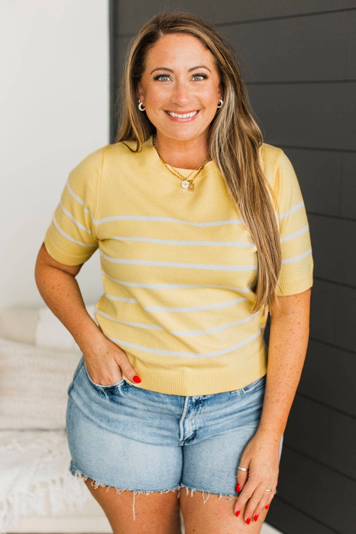 Life Full Of Music Striped Top- Lemon Yellow - Image 2