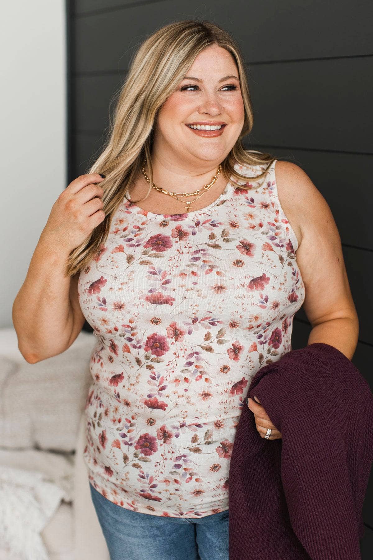 Life Full of Romance Floral Tank Top- Ivory - Image 2