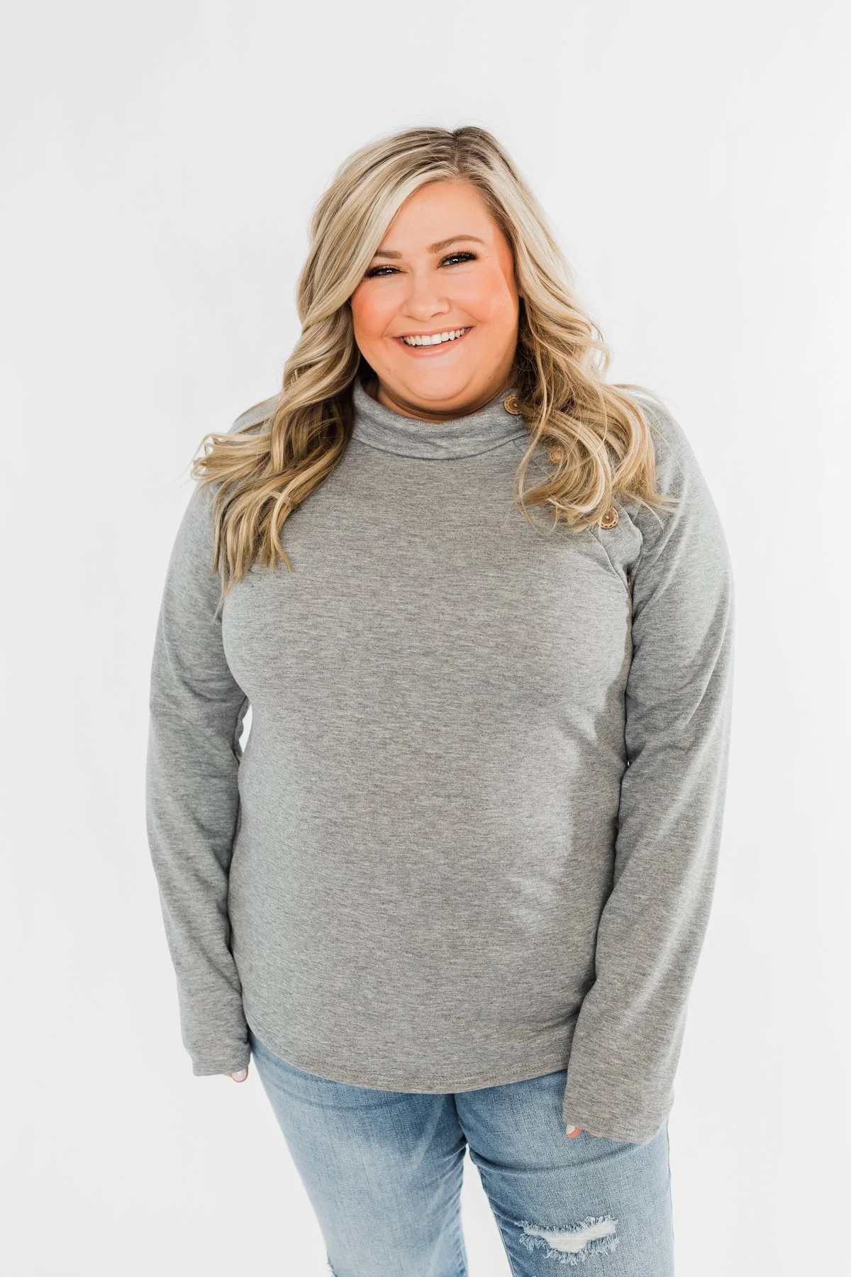 Life Goes On Button Detail Pullover Top- Grey - Image 2