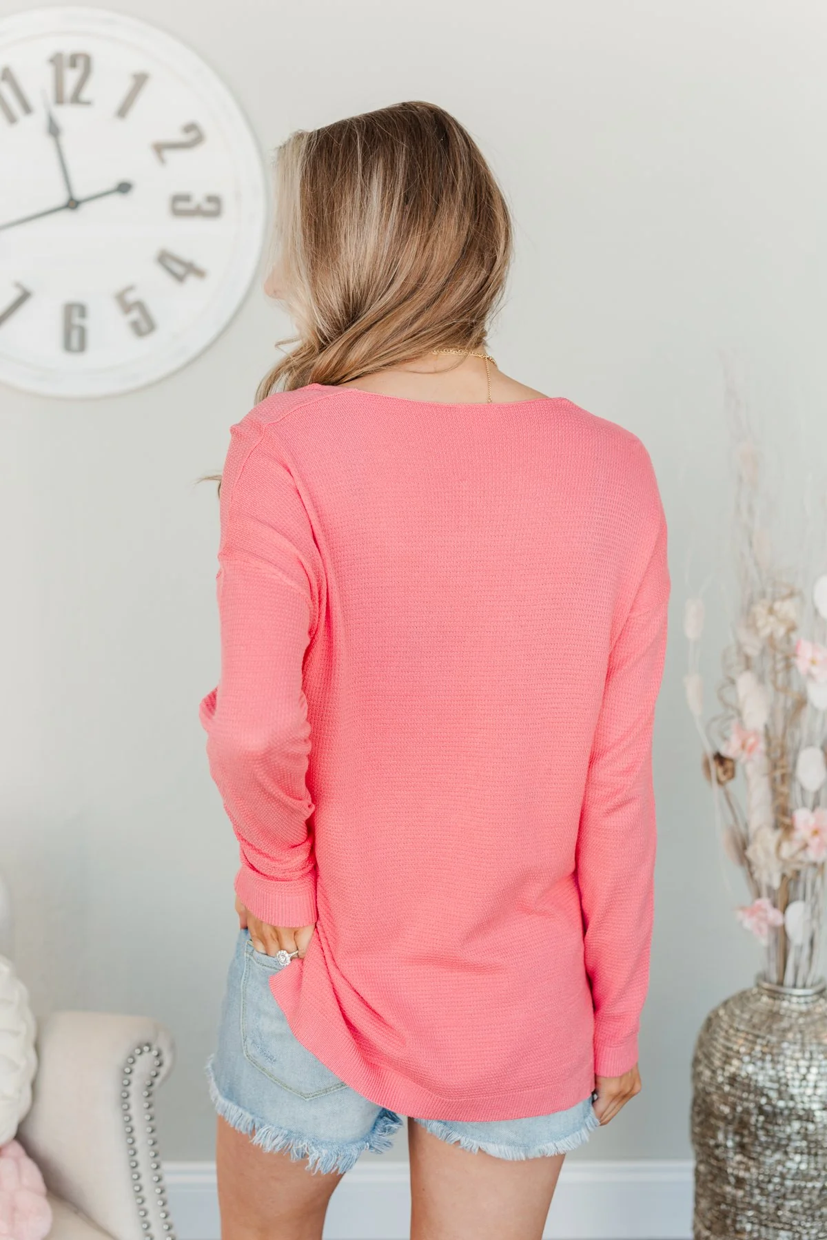 Life In Full Bloom V-Neck Knit Top- Coral - Image 5