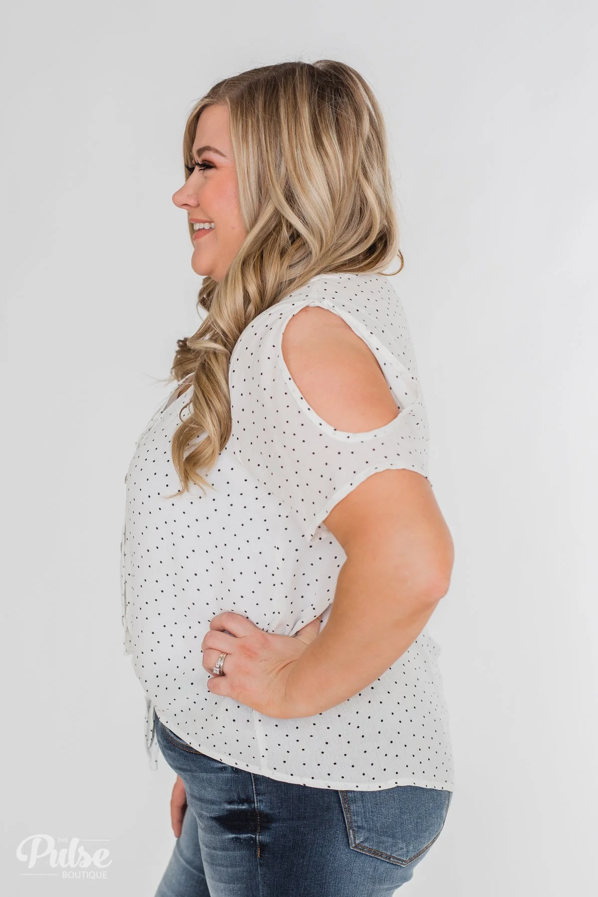 Life in Polka Dots Cold Shoulder Blouse- White - Image 13