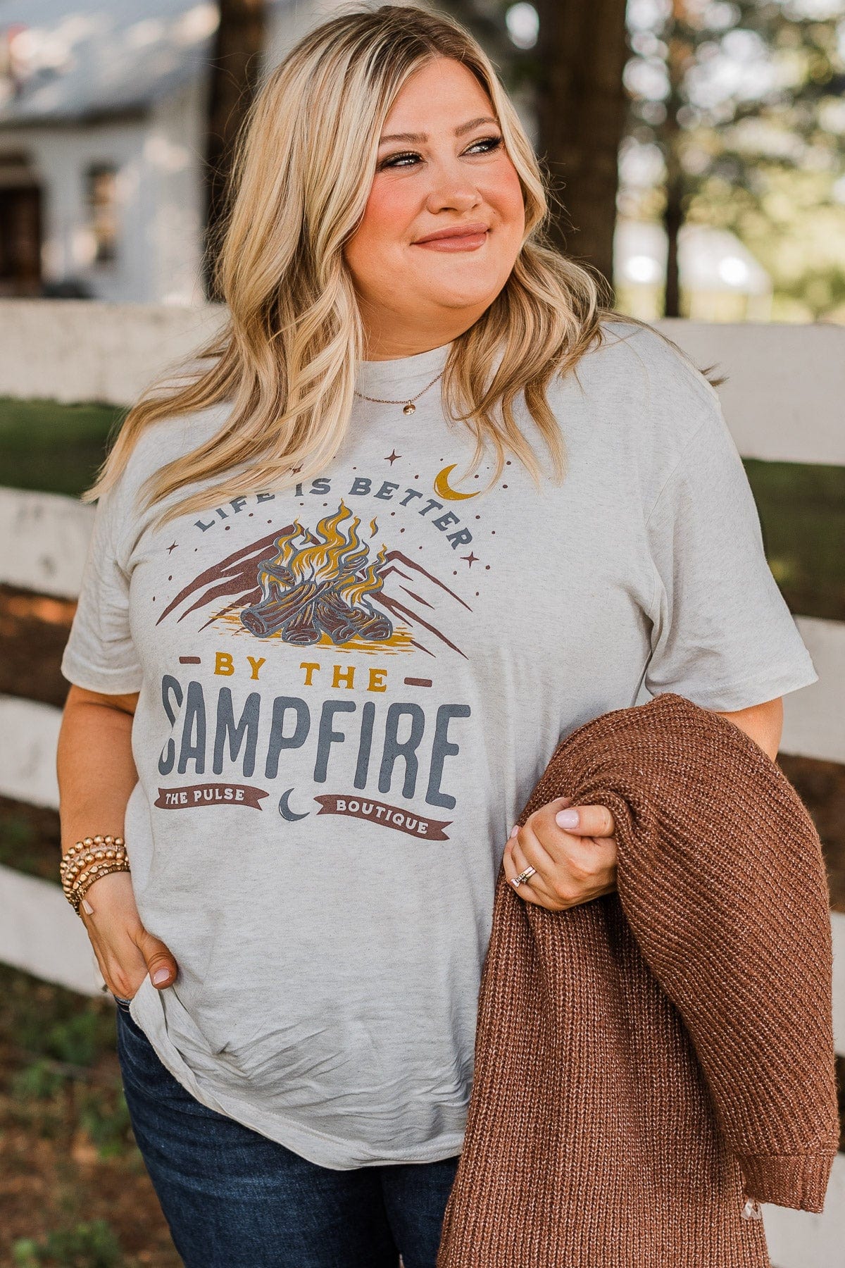 "Life Is Better By The Campfire" Graphic Tee- Oatmeal - Image 3