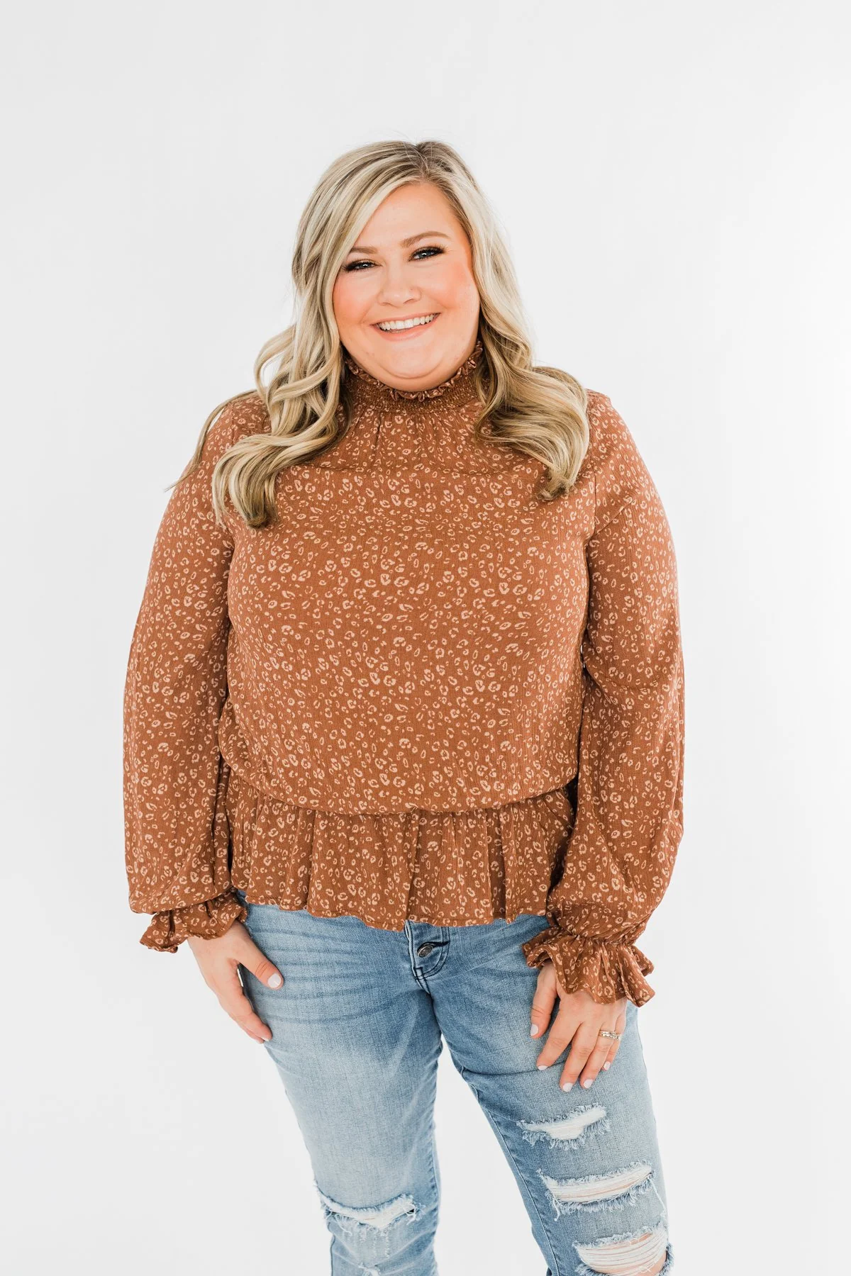 Life Is Good Leopard Cinched Blouse- Brown - Image 6