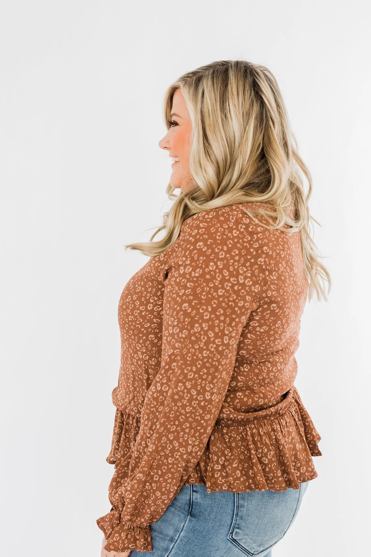 Life Is Good Leopard Cinched Blouse- Brown - Image 8