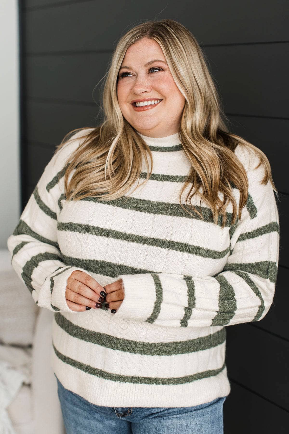 Life Is Now Striped Knit Sweater- Ivory & Dark Sage