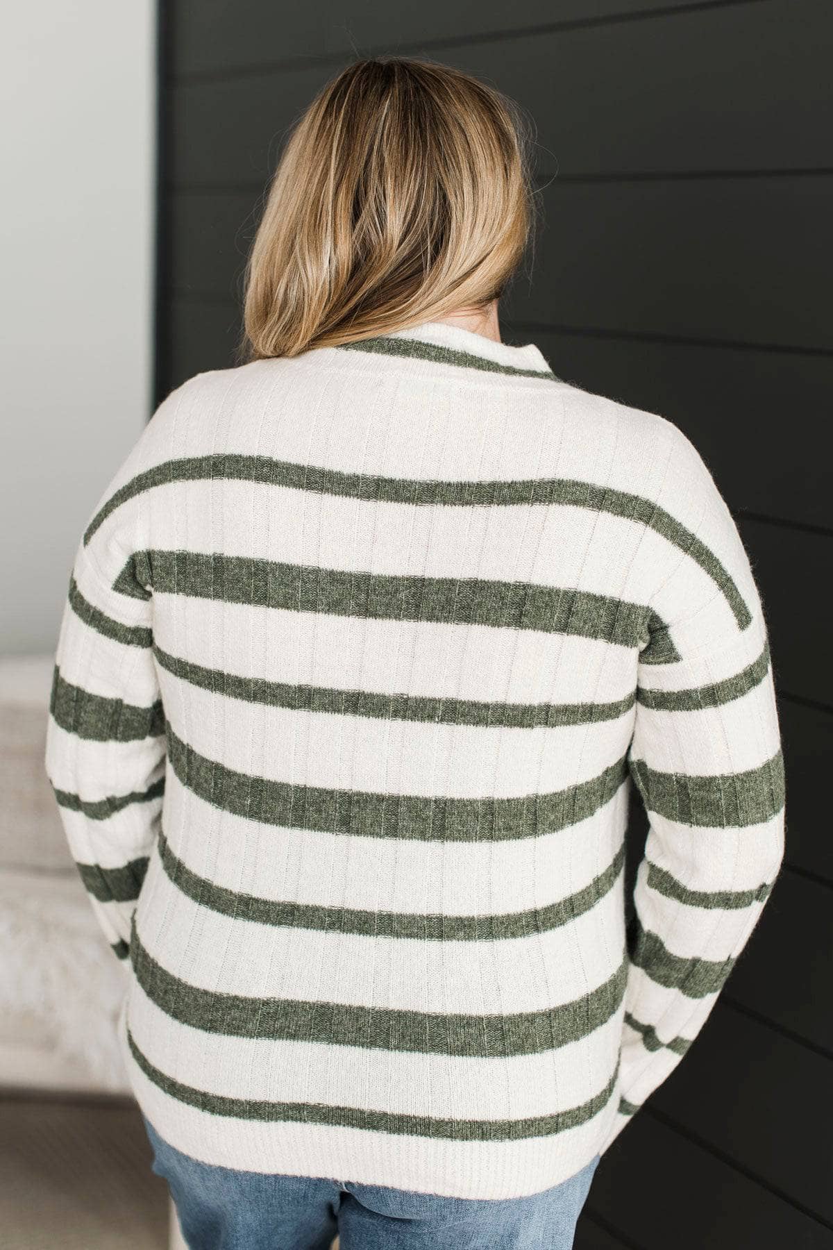 Life Is Now Striped Knit Sweater- Ivory & Dark Sage - Image 7