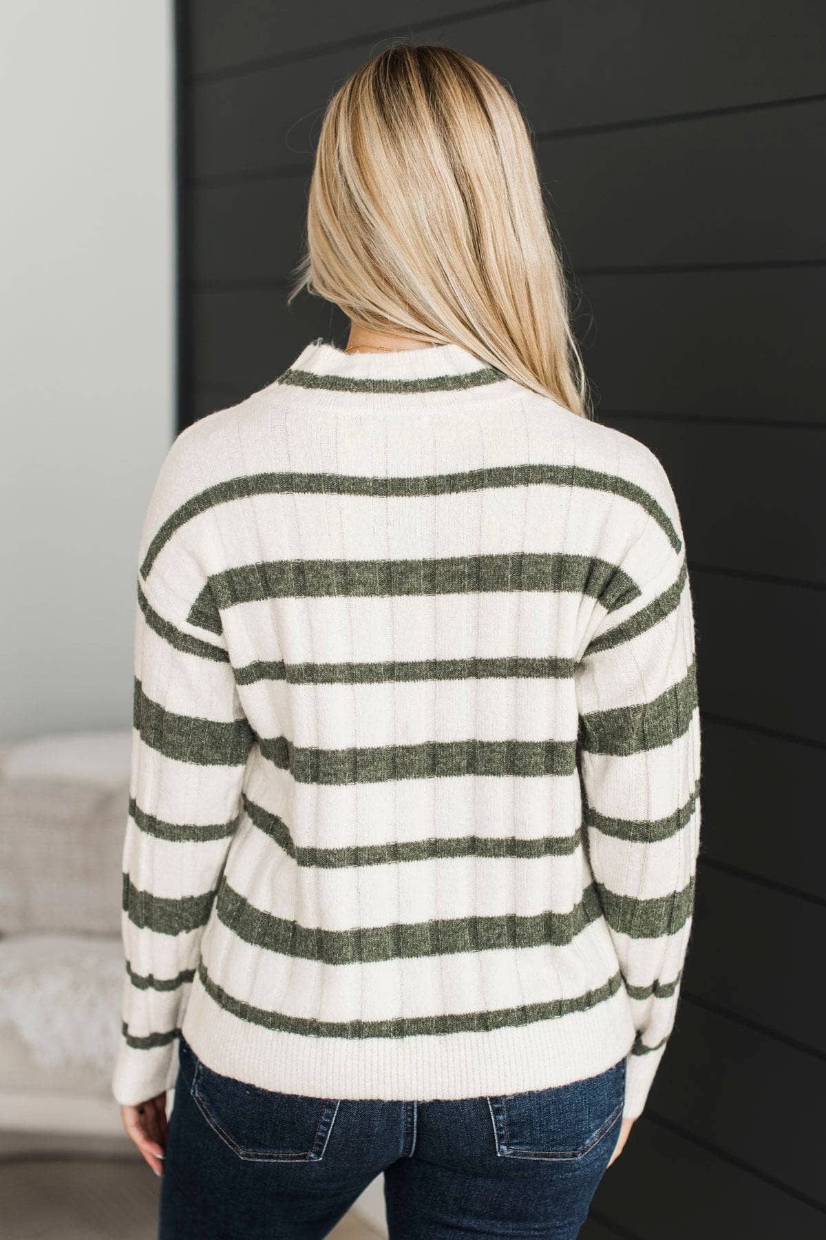 Life Is Now Striped Knit Sweater- Ivory & Dark Sage - Image 8