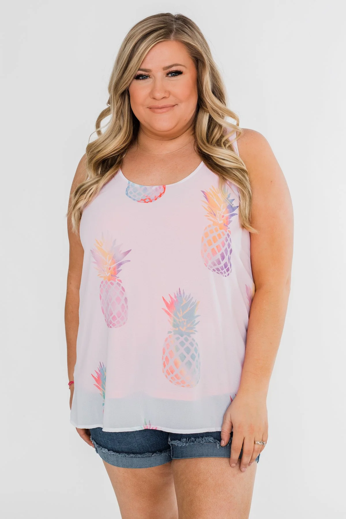Life Is Sweet Pineapple Tank Top- Sheer White - Image 8