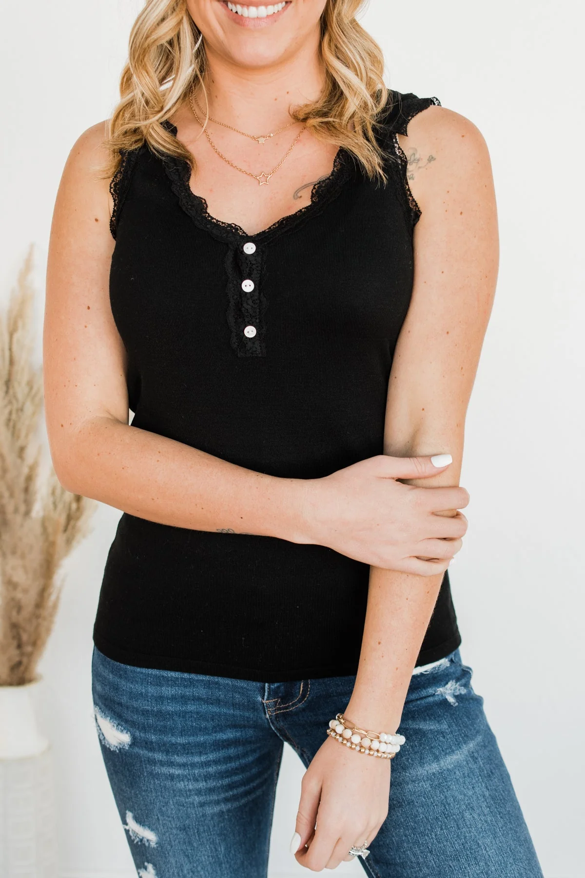 Life Is Too Short Lace Tank Top- Black - Image 3