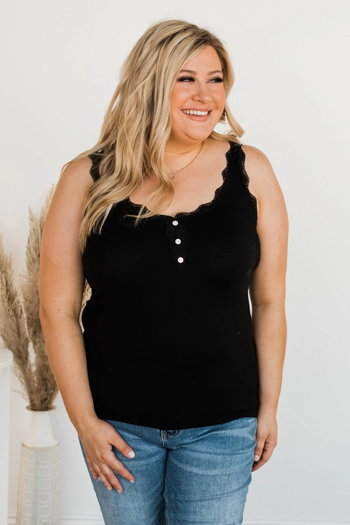 Life Is Too Short Lace Tank Top- Black - Image 4