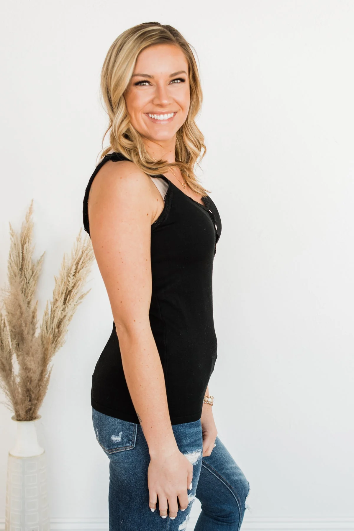 Life Is Too Short Lace Tank Top- Black - Image 7