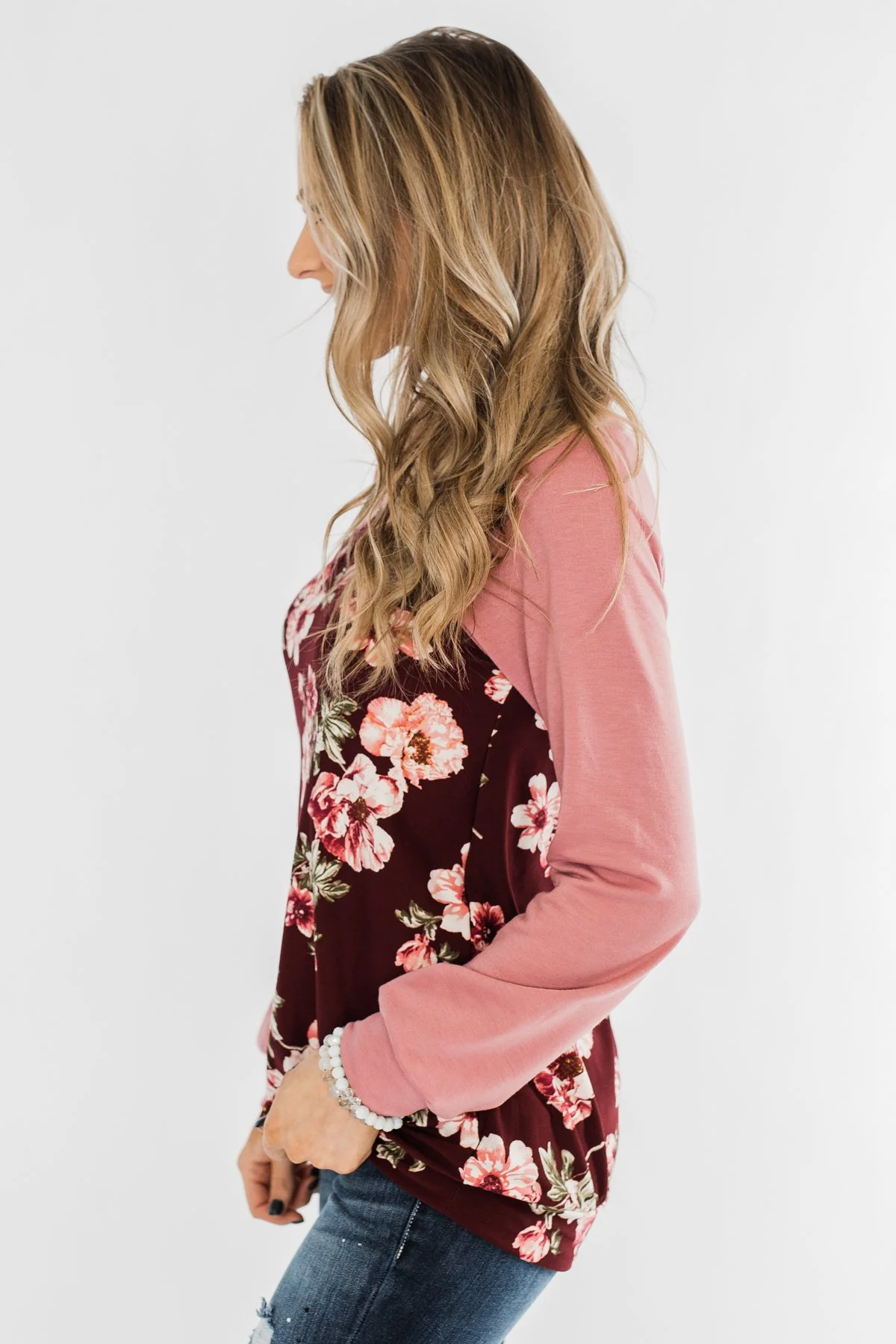 Life With You Floral Top- Mauve Pink & Burgundy - Image 9