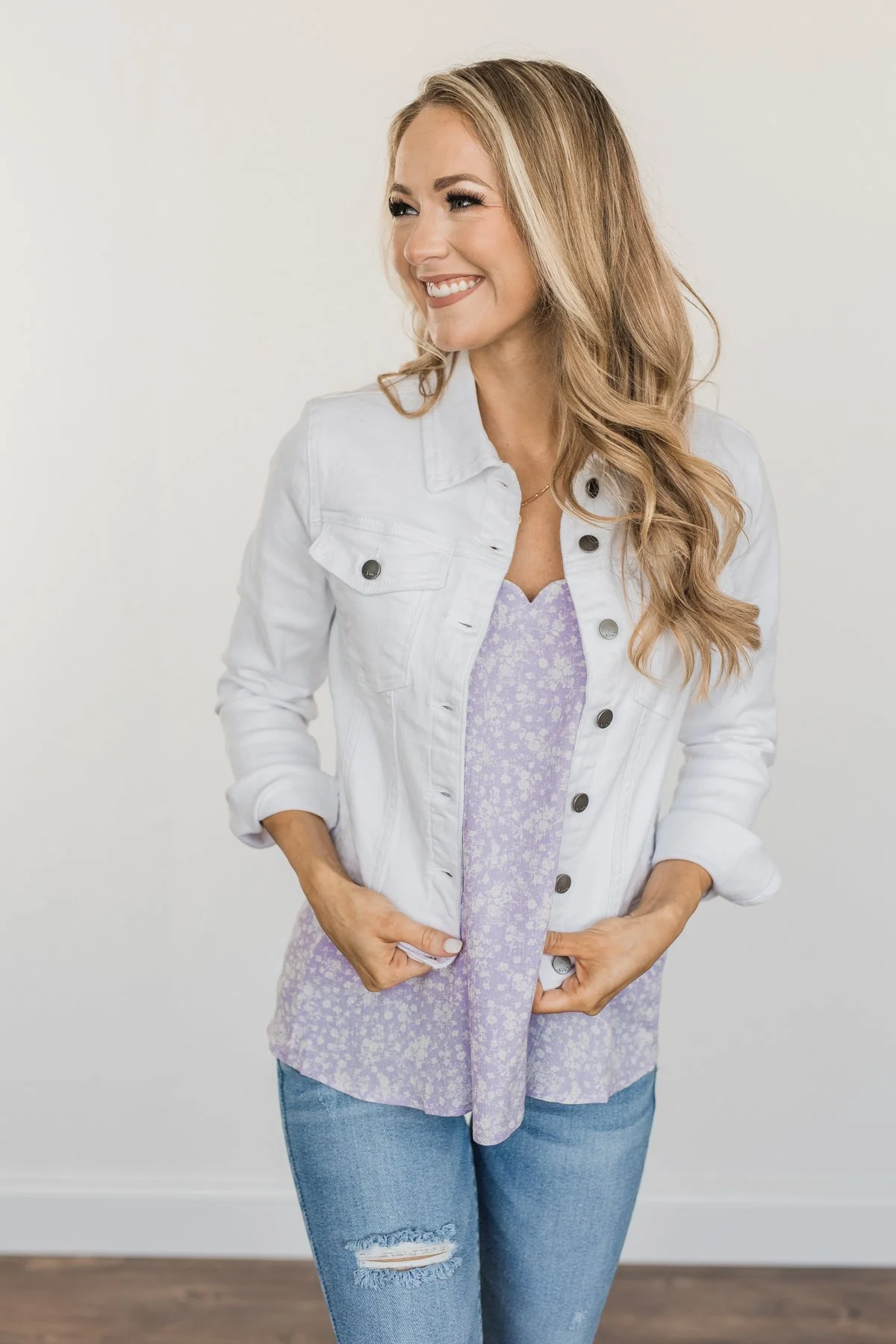 Life's A Journey Cropped Denim Jacket- White - Image 2