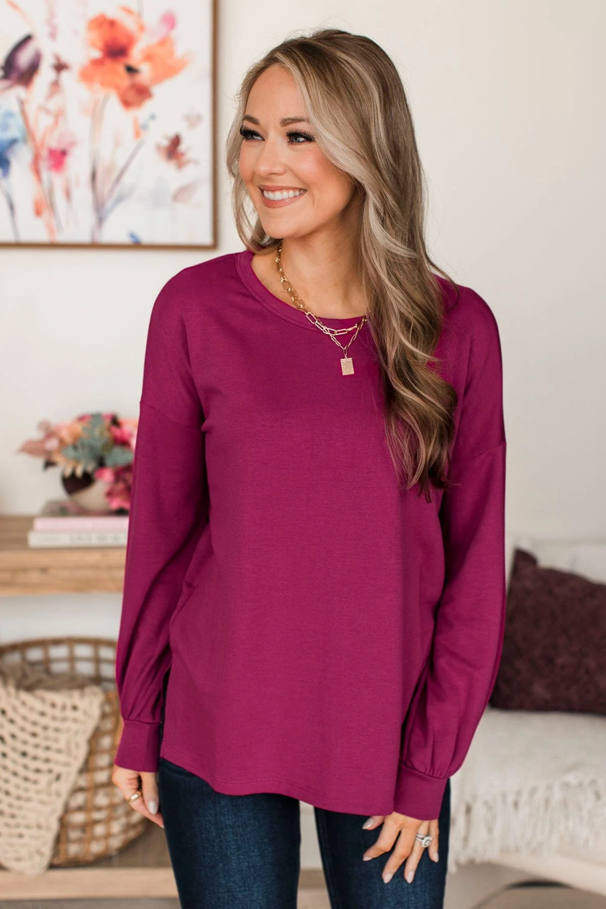 Life's Blessings Long Sleeve Top- Magenta - Image 2