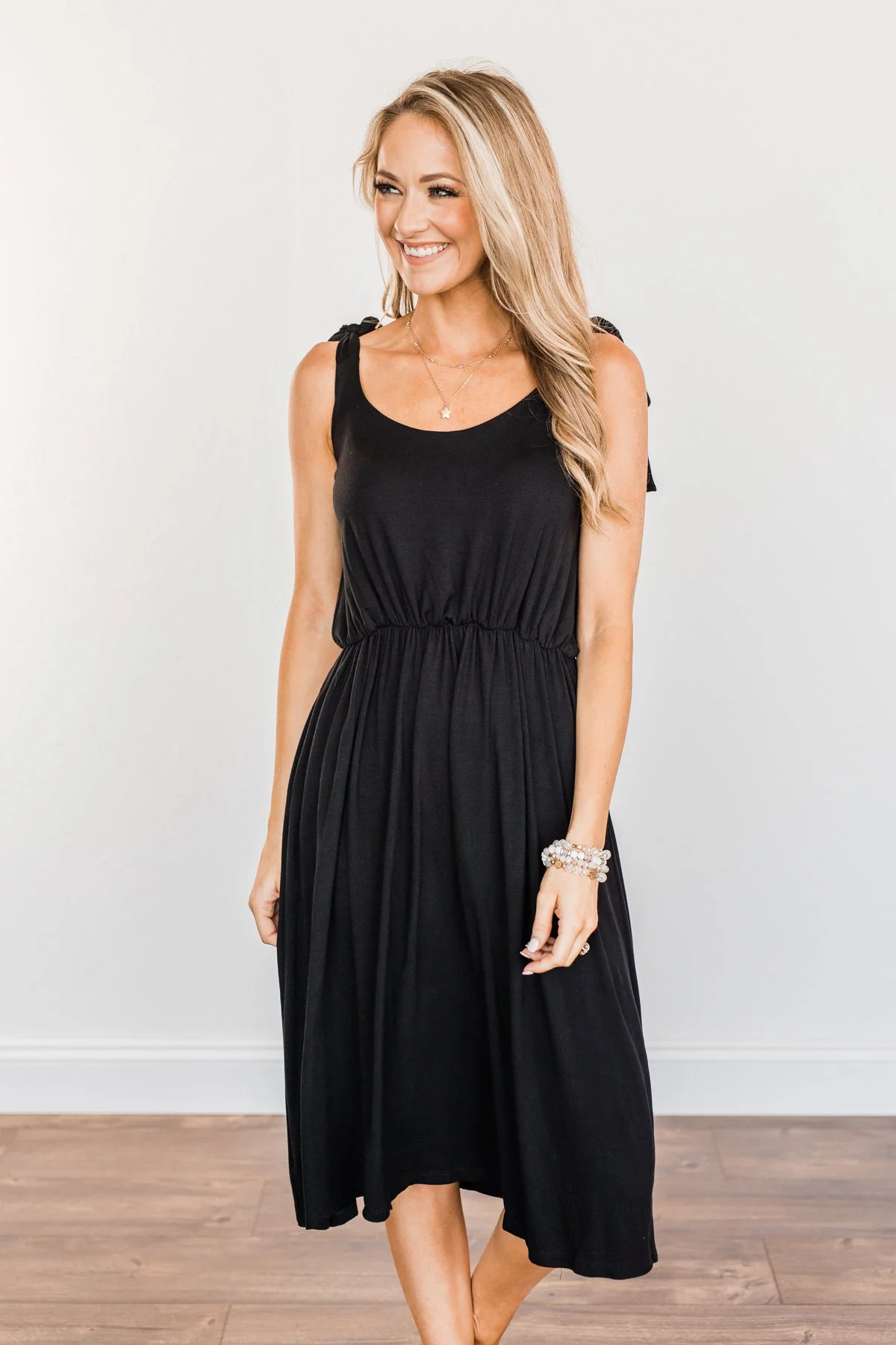 Lifetime Of Loving You Tie Sleeve Dress- Black - Image 2