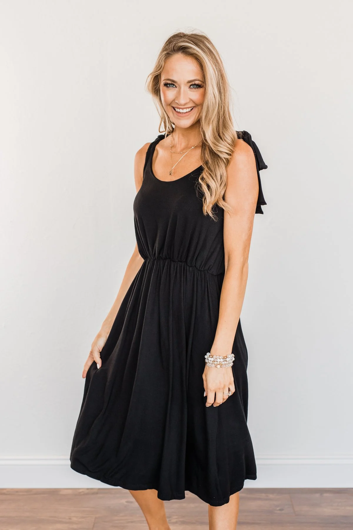 Lifetime Of Loving You Tie Sleeve Dress- Black - Image 5