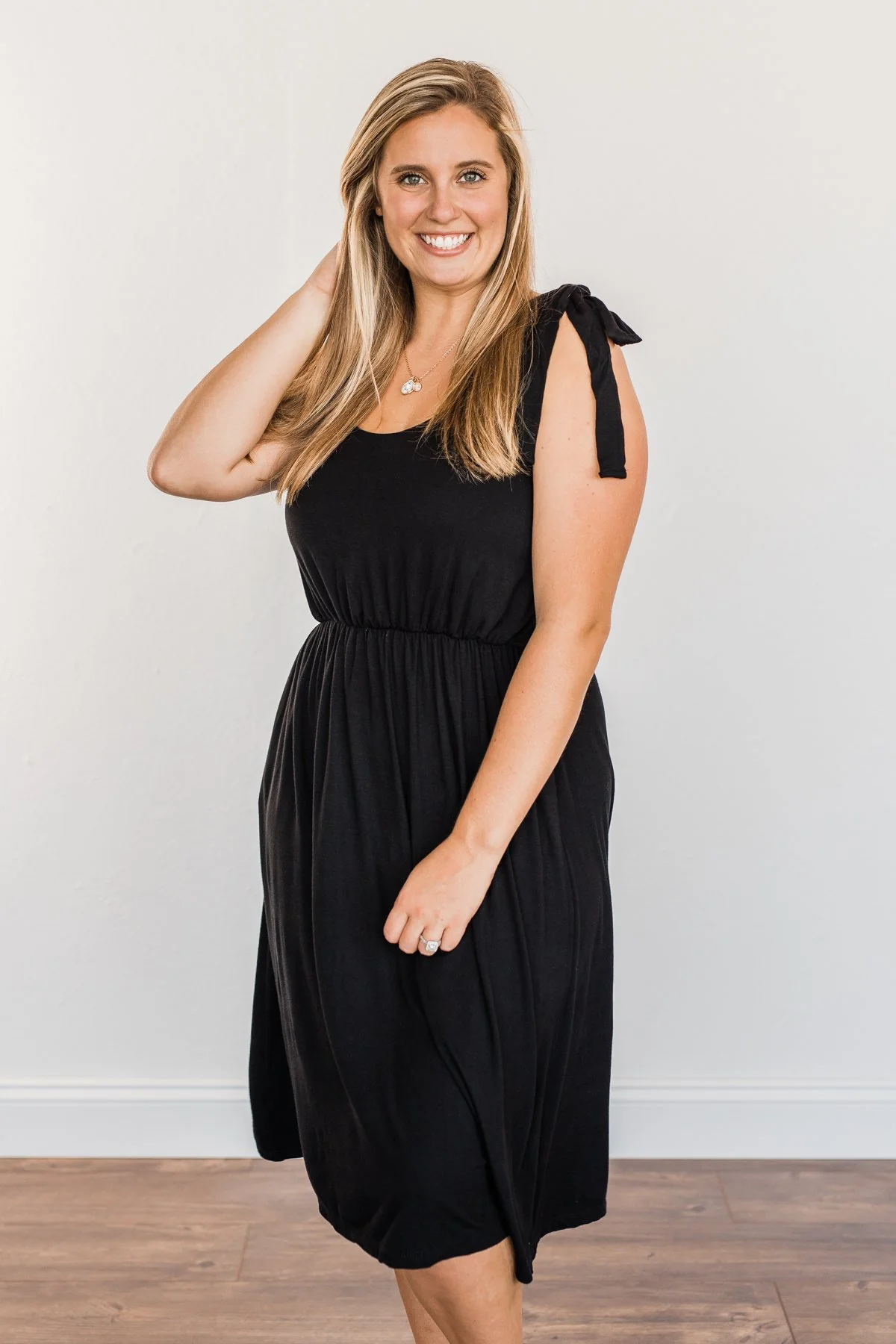 Lifetime Of Loving You Tie Sleeve Dress- Black - Image 6