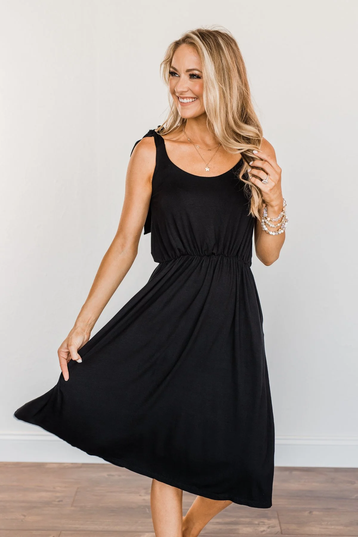 Lifetime Of Loving You Tie Sleeve Dress- Black - Image 7