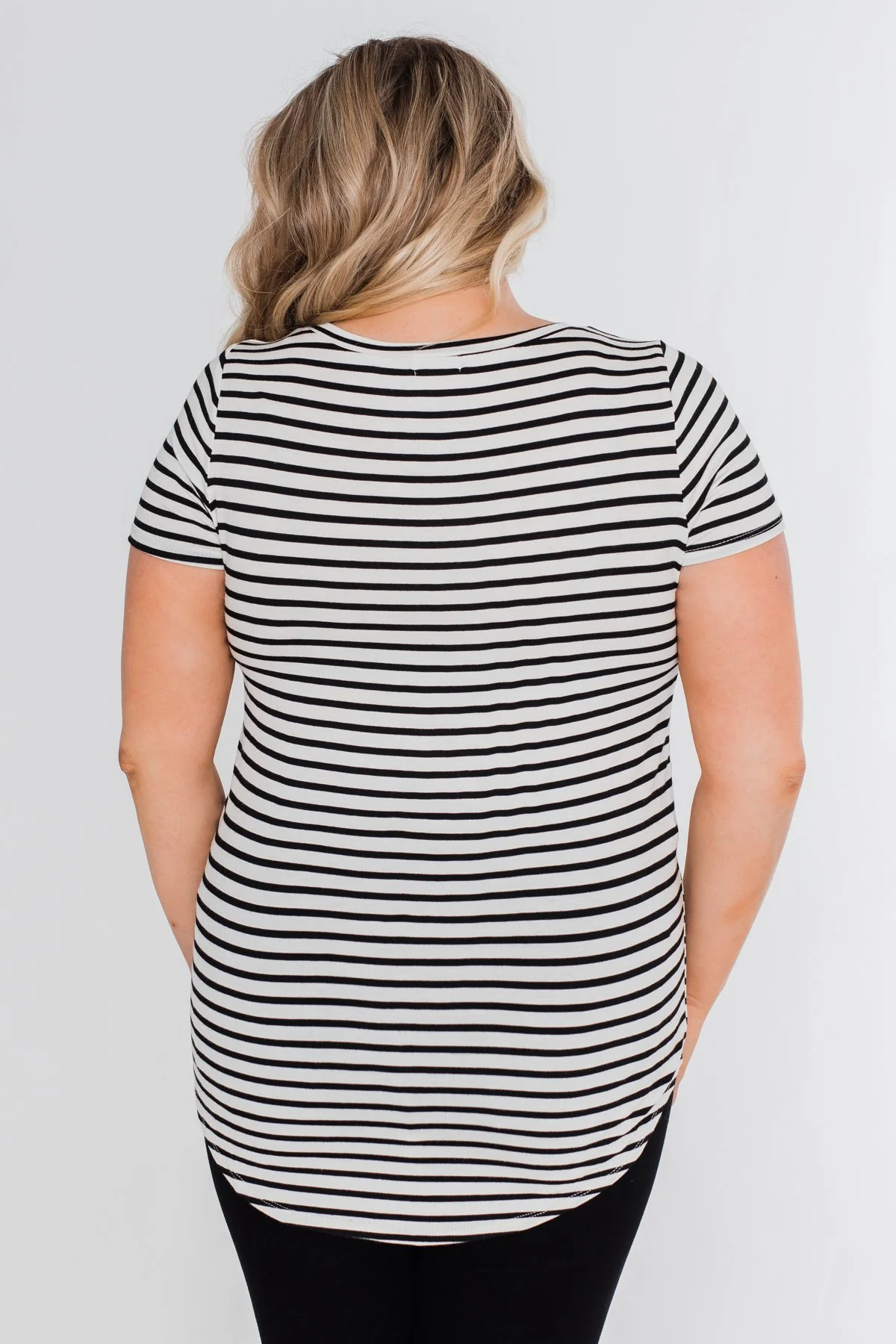 Lift Me Up Short Sleeve Striped Top- Black & Ivory - Image 10
