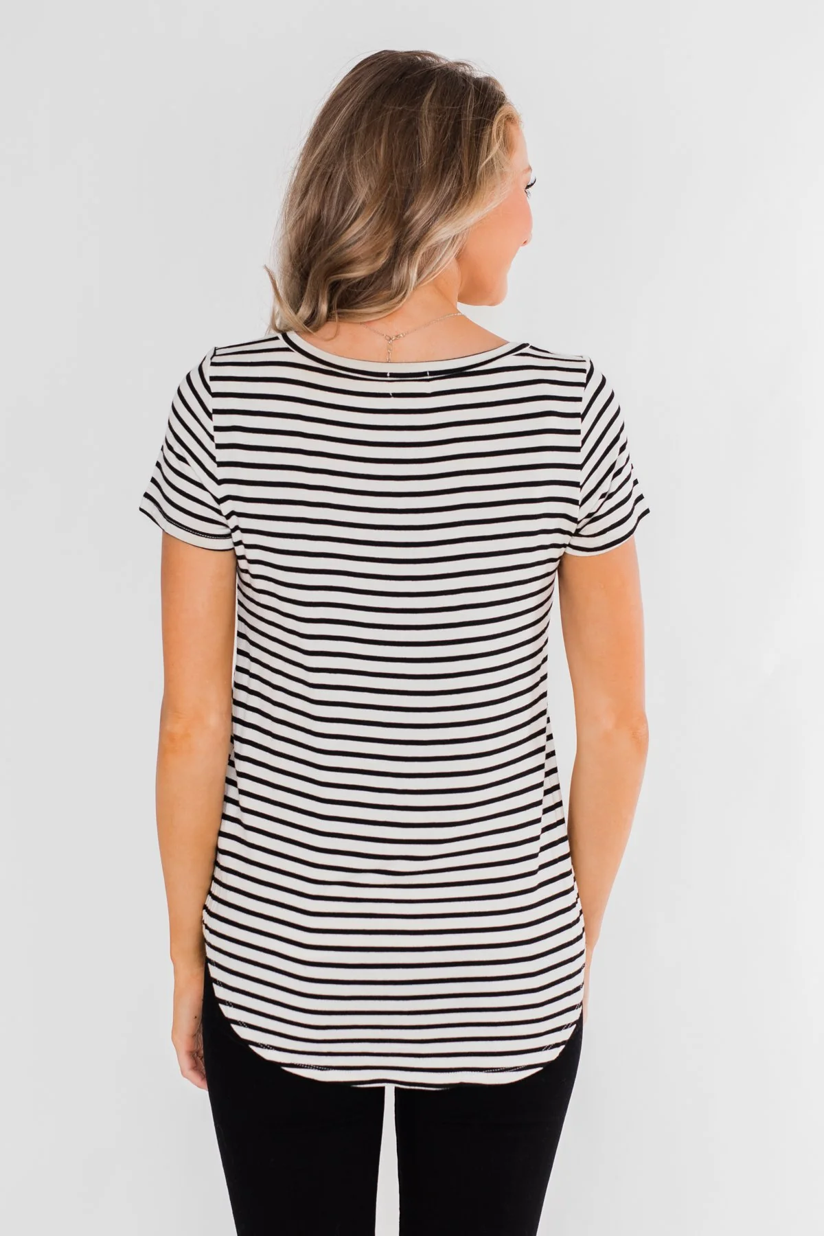 Lift Me Up Short Sleeve Striped Top- Black & Ivory - Image 11
