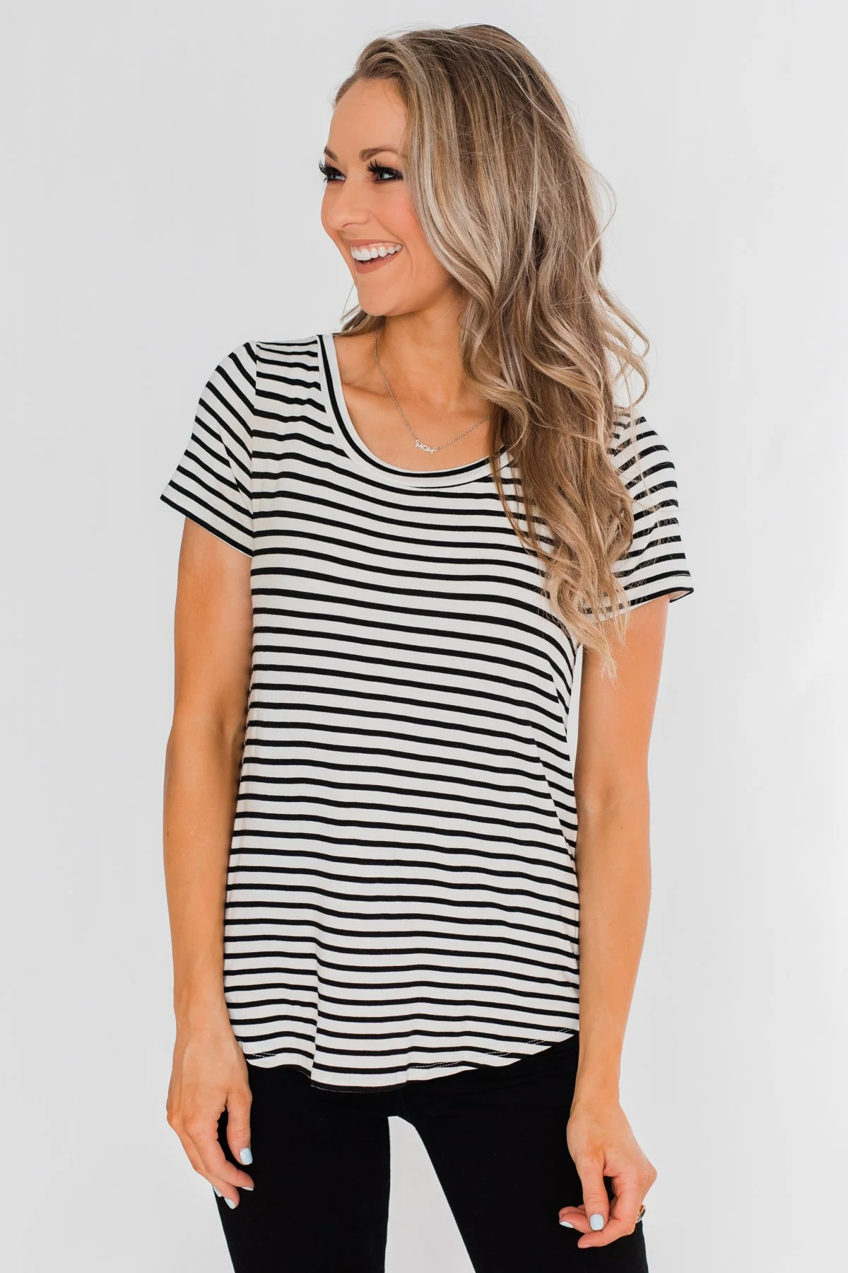 Lift Me Up Short Sleeve Striped Top- Black & Ivory - Image 5