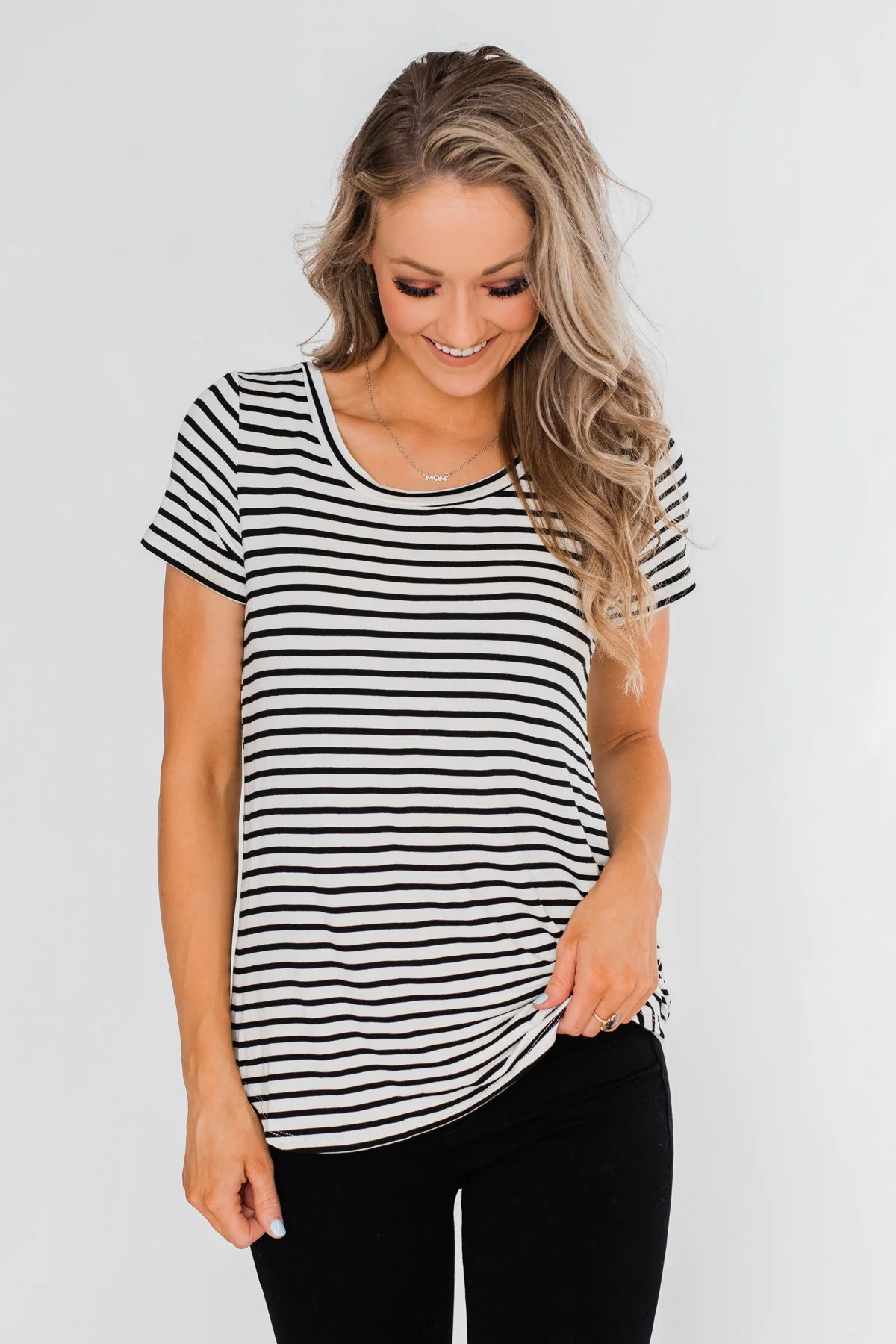Lift Me Up Short Sleeve Striped Top- Black & Ivory - Image 7